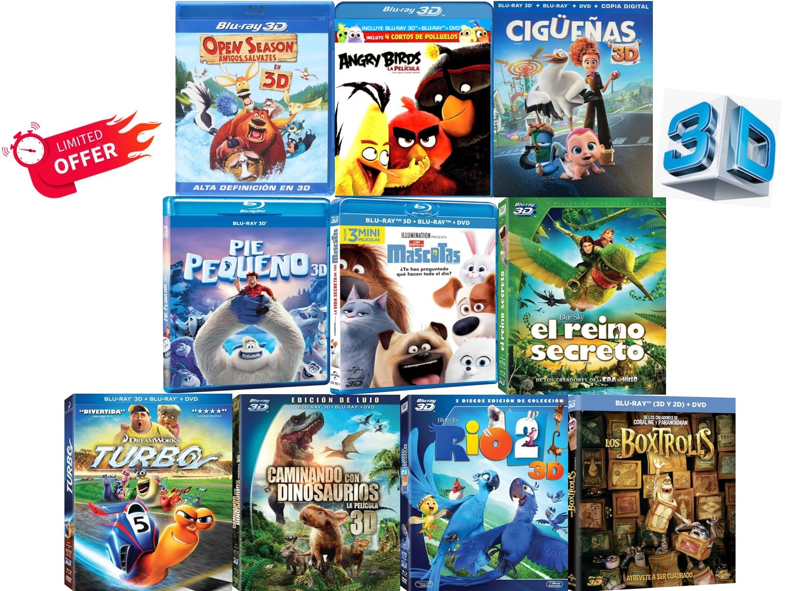 Kids & Family Blu-ray 3D Collection: Volume 1 - Open Season / Turbo / Epic / Storks / Walking with Dinosaurs / Rio 2 / The Boxtrolls / Angry Birds: The Movie / Minions / The Secret Life of Pets (10