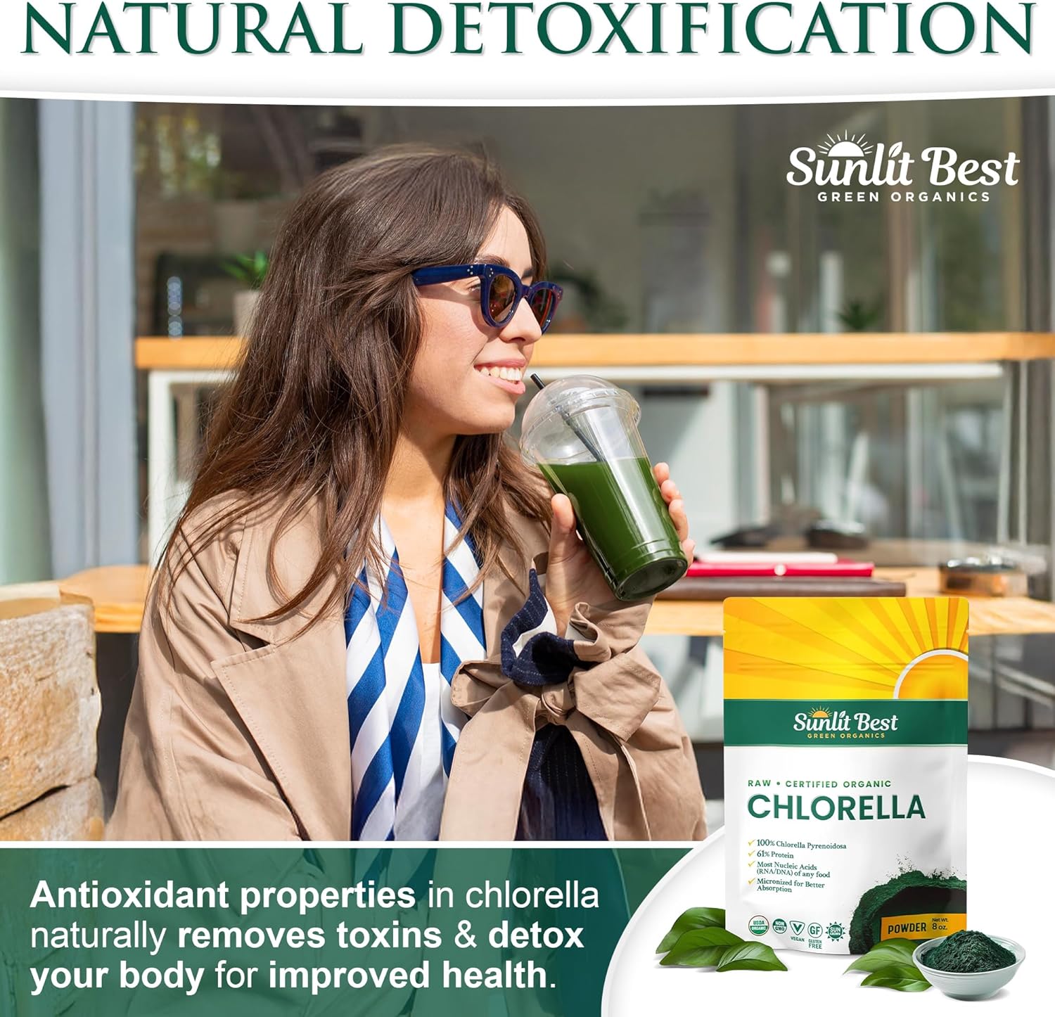 Sunlit Best Chlorella Powder Organic USDA, Green Algae Chlorella Powder, Broken Cell Wall Chlorellas, Raw Vegan Protein Chlorophyll - Non GMO, Gluten Free Superfood, Immune Support Supplement, 8 oz - Image 5