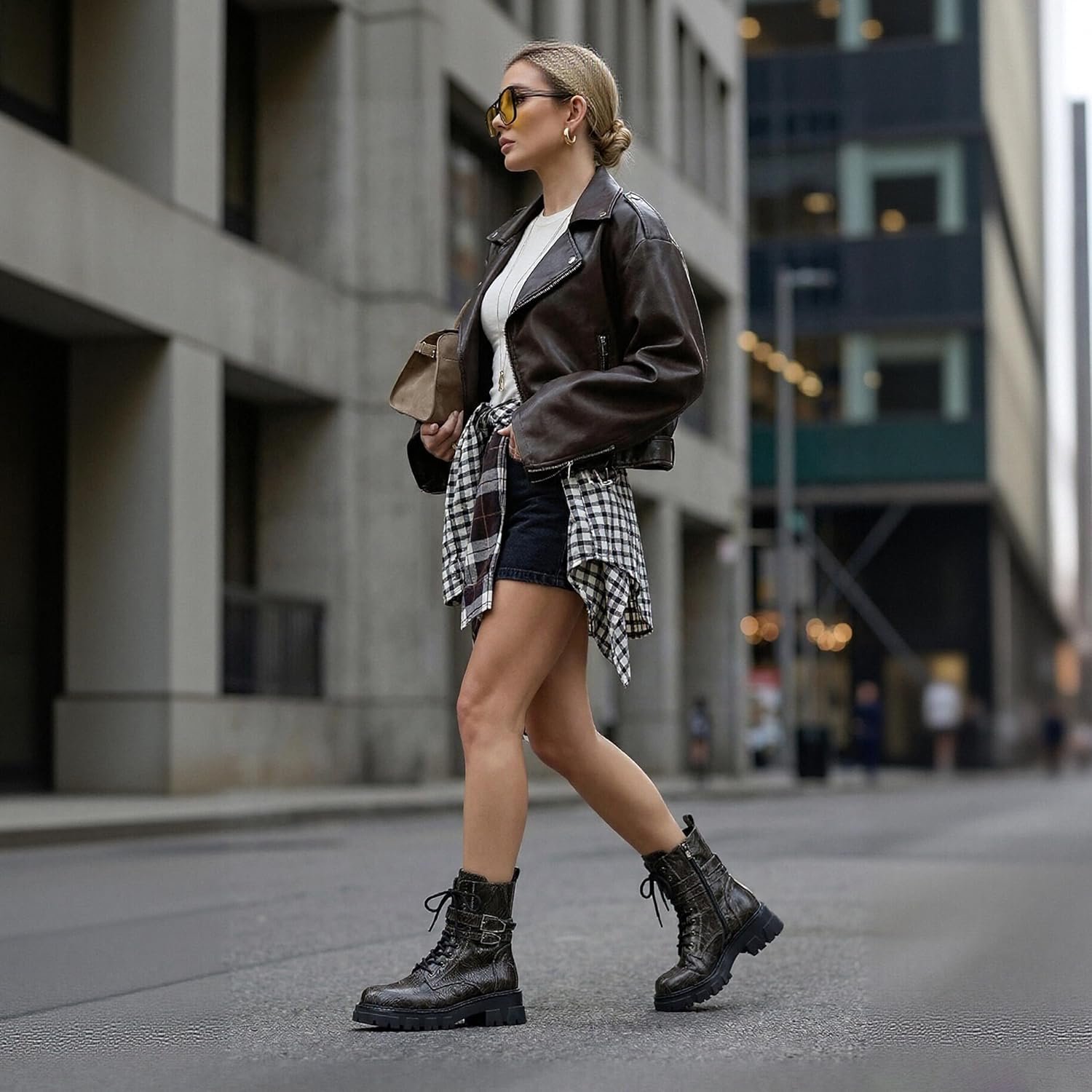 Black Combat Boots Women Purple Boots for Women Rave Boots Beige Gunmetal Cute Shoes Buckle Lug Sole - Image 3