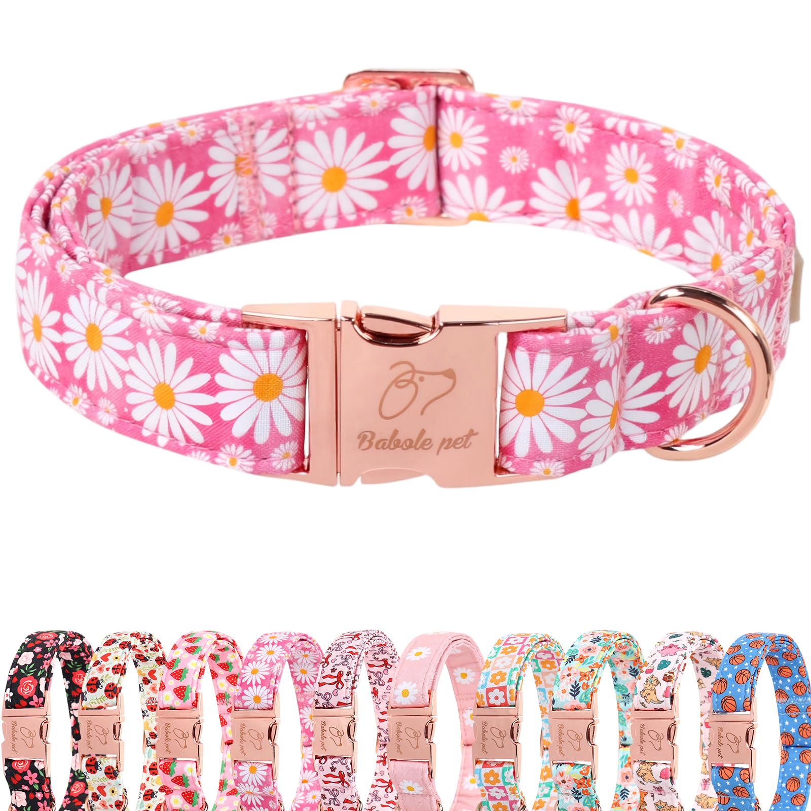 Hundehalsband, Sommer, rosa Gänseblümchen, mit Sicherheits-Metallschnalle, verstellbar, Welpenhalsbänder für kleine, mittelgroße und große Hunde, Jungen und Mädchen, Hundehalsband, Geschenk, Halsband,
