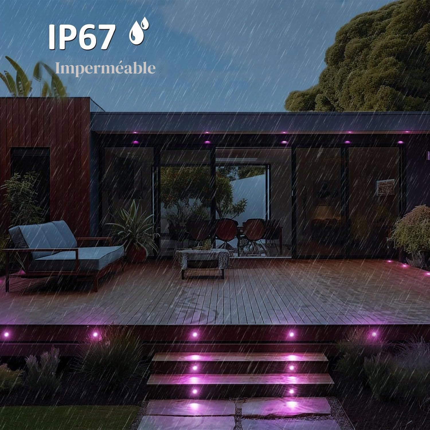 Lot de 30 Bluetooth RGBWW Led Encastrable Exterieur, Ø31mm Dimmable Mini Spot Escalier Piscine Lampe au Sol, Etanche IP67 DC12V pour Terrasse Bois (RGB+Blanc Chaud)
