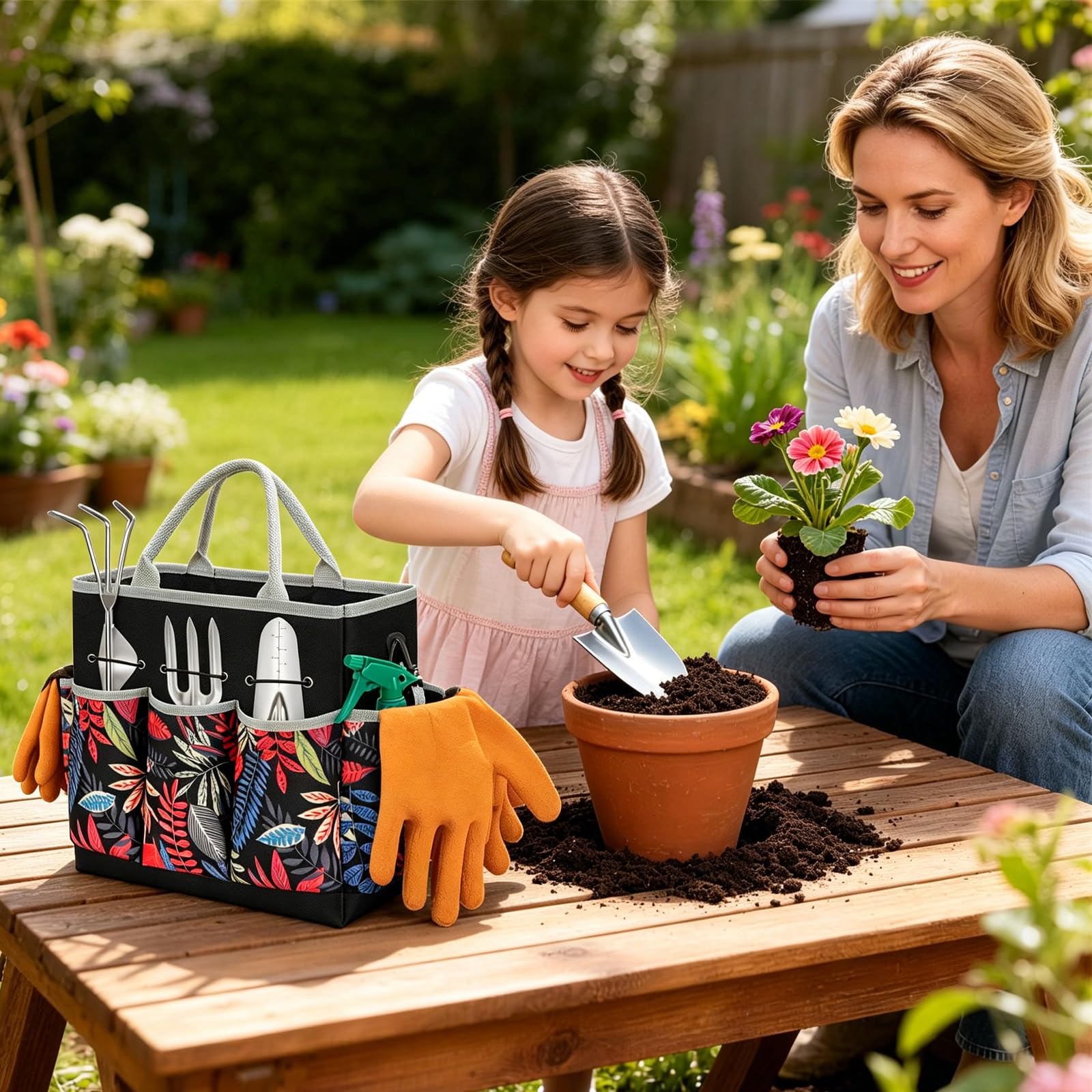 Gartenwerkzeug Set 12 Stück, Schwerlast Edelstahl Gartengeräte Set | mit Aufbewahrungstasche, ergonomischem Anti-Rutsch-Griff & Umtopfhilfe,Gartengeschenk für Frauen, Männer und Gartenliebhaber