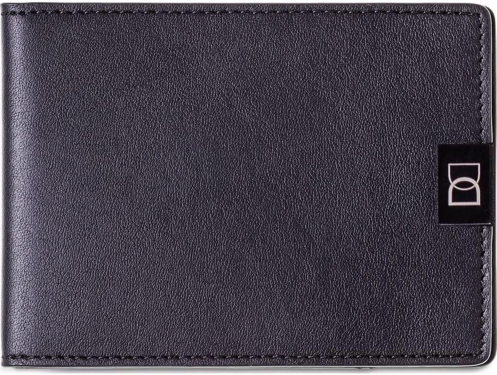 DUN Slim Minimalist Bifold Wallet with Coin Pocket, RFID Blocking, Luxury Genuine Leather, Holds up to 4 Cards & 10 Bills, Handmade in Europe - Black & Gun Metal