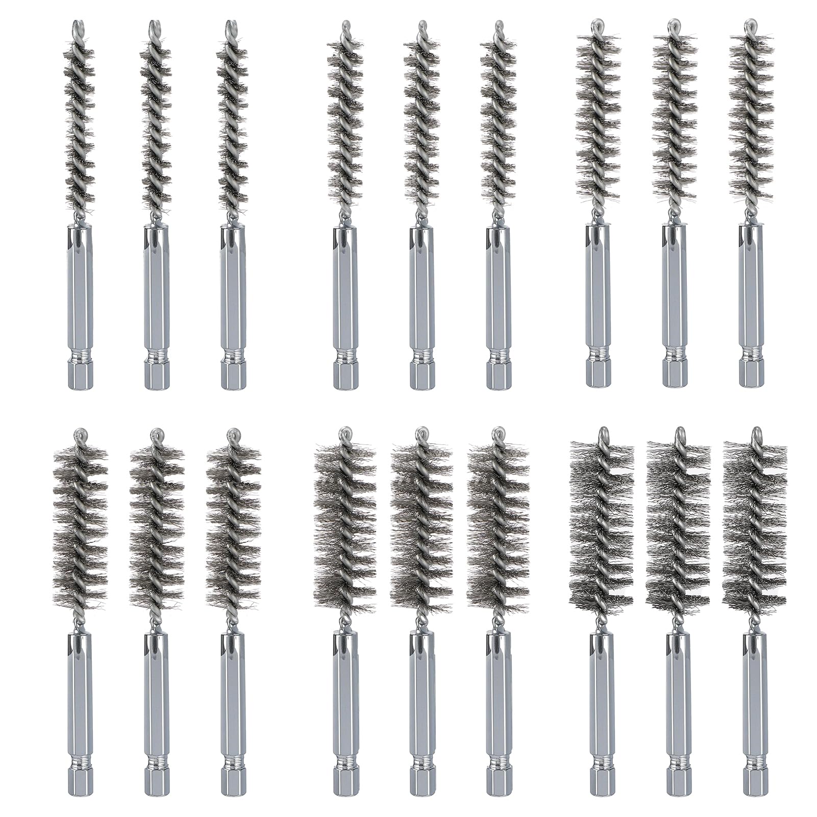 18pcs Wire Bore Brush Set with 1/4" Hex Shank for Power Drill - 6 Size (8/10/12/15/17/19mm)