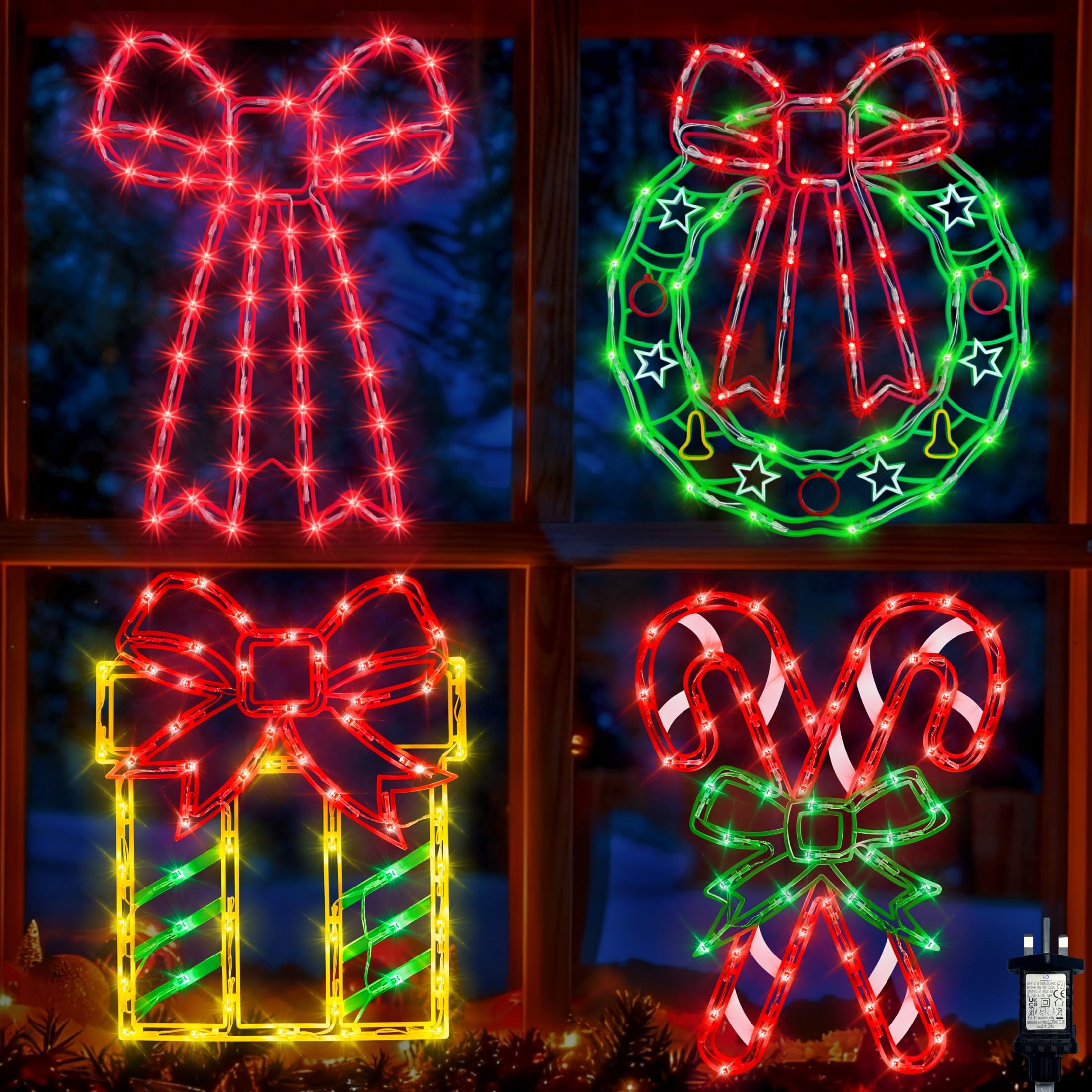 TRWYMZ 4 PCS Christmas Window Silhouette Light Decorations with UK Plugs