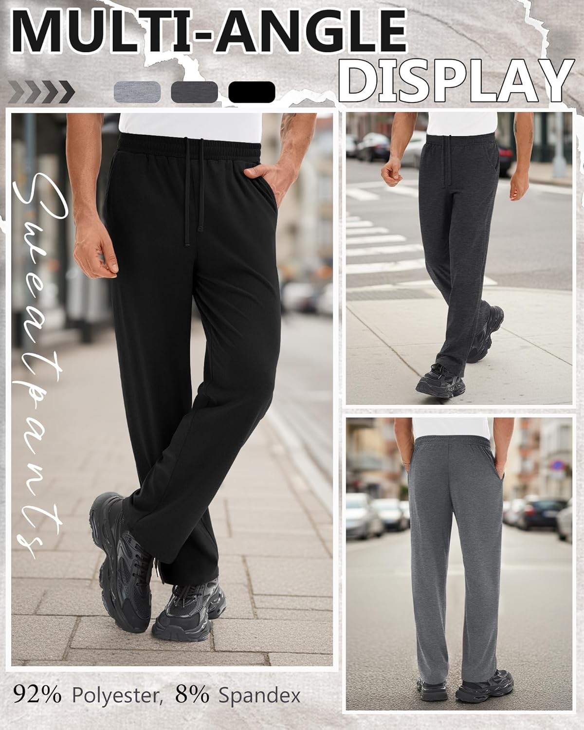 3 Pack Men's Sweatpants Fleece Open Bottom Athletic Lounge Pants Baggy Casual Drawstring Gym Joggers with Pockets - Image 5