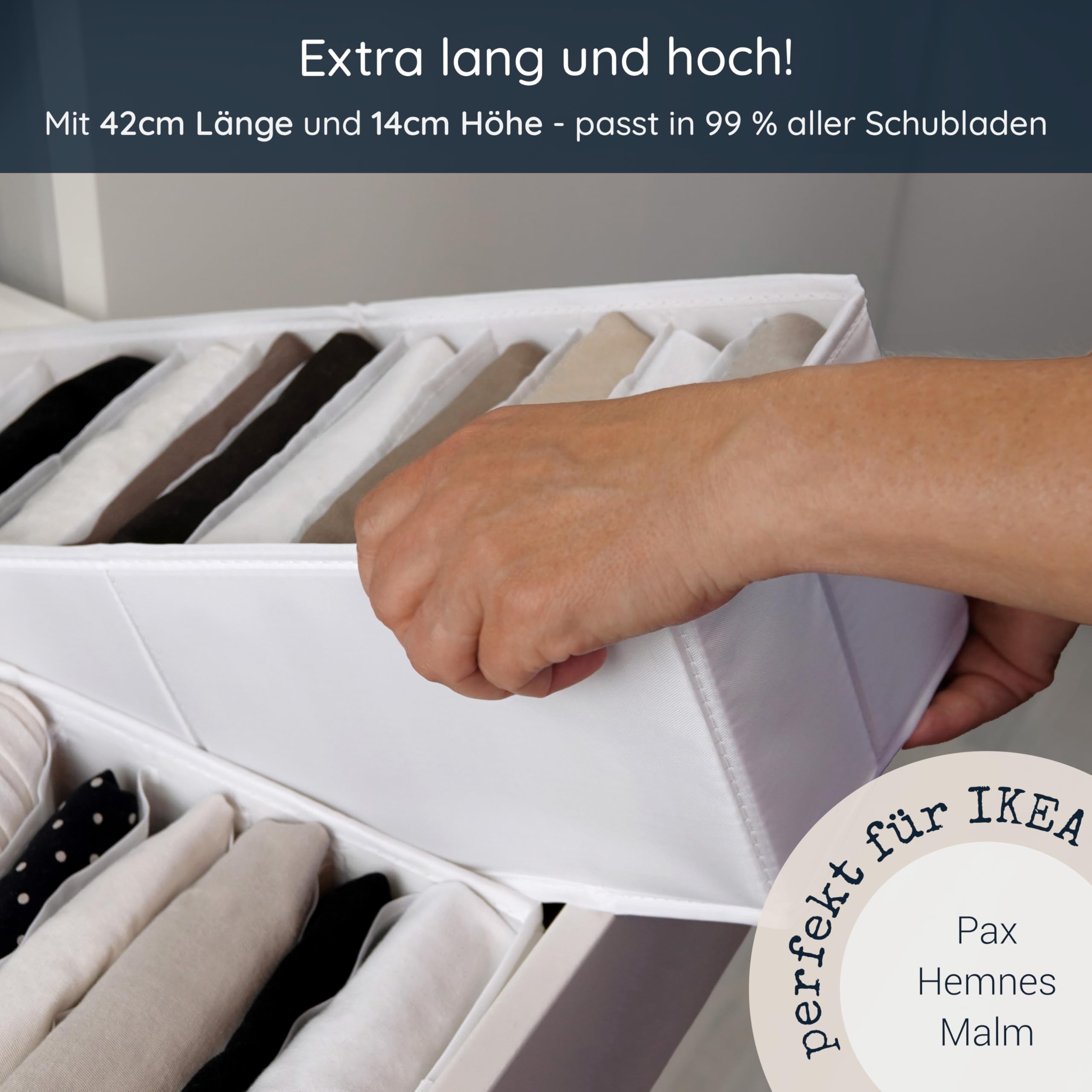 ROW&LINE® – Organizer – 11 ekstra wysokich przegródek na rzeczy niemowlęce, skarpetki i ubrania – system organizacji – wytrzymały i zmywalny – (biały) – Rozmiar: 2x XS