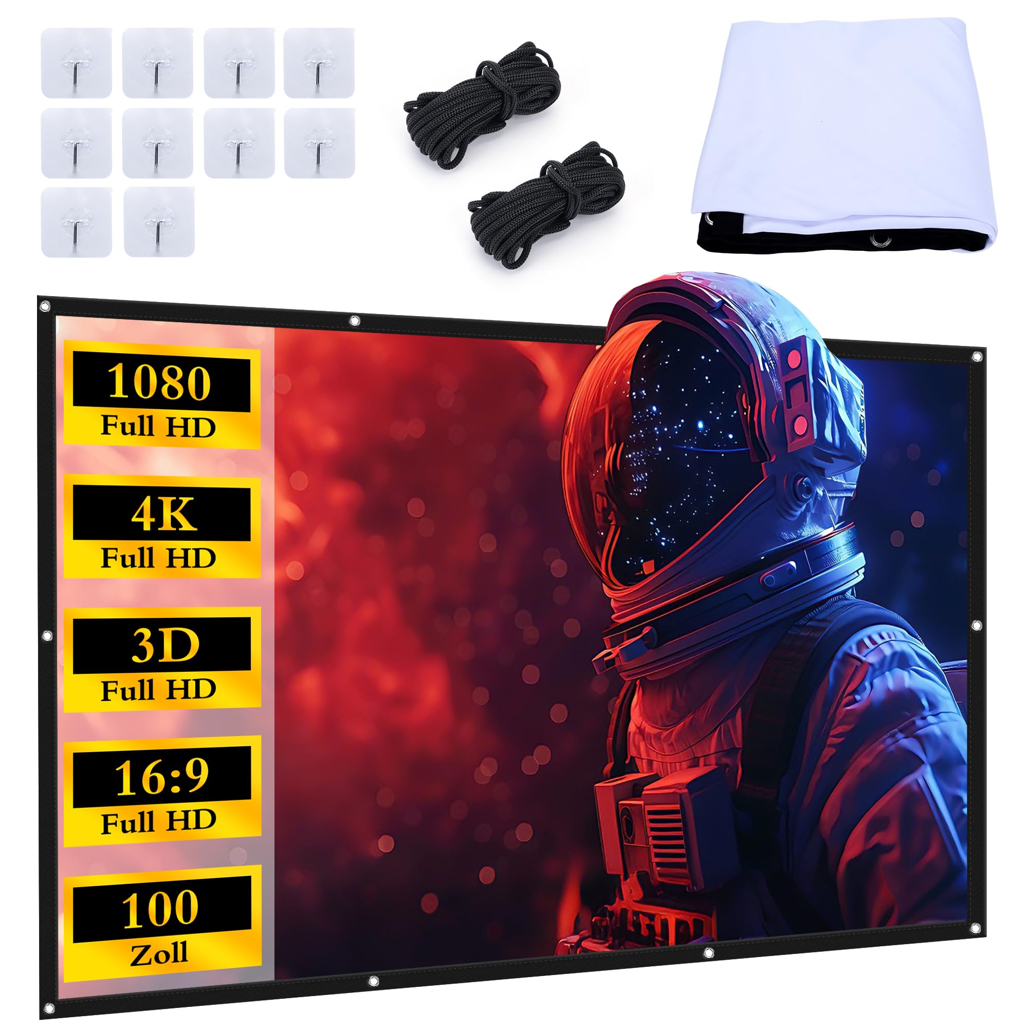 Écran de Projection 100 Pouces 16:9 4K Full HD Pliable Anti-Plis pour Cinéma Maison