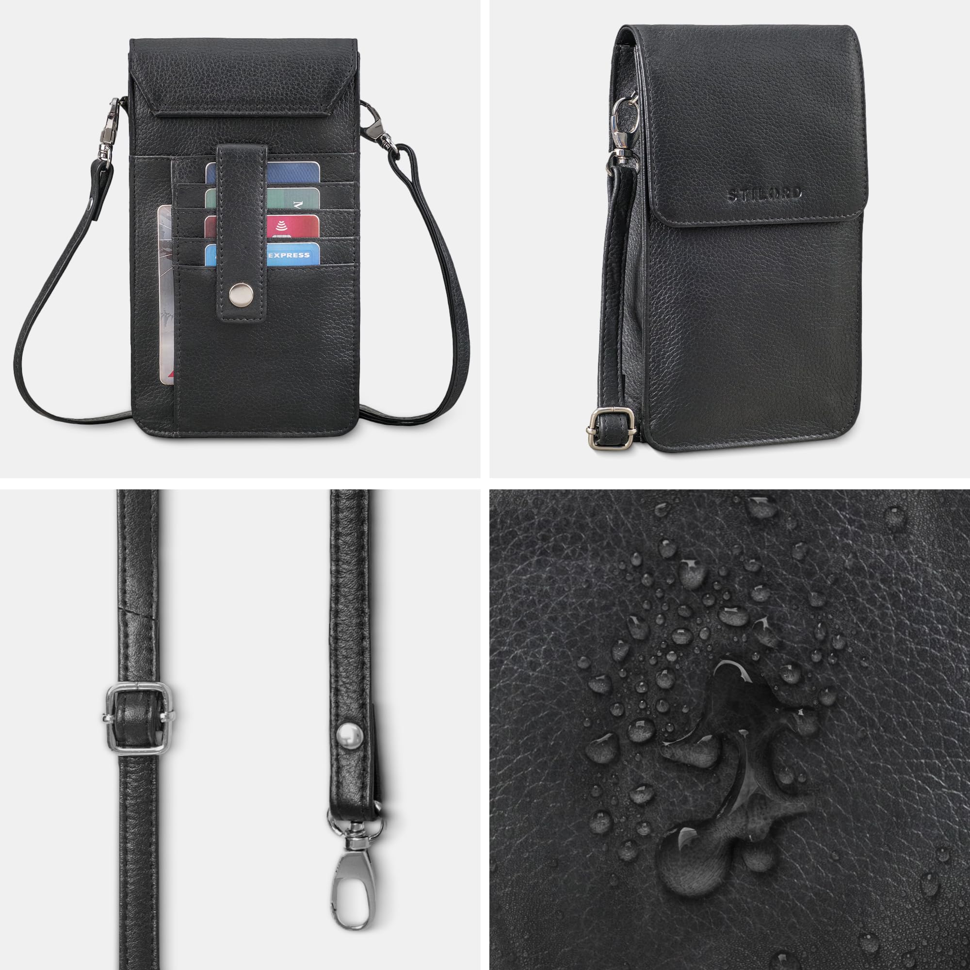 STILORD Imola Echtleder Handytasche 7 Zoll Damen Herren Vintage Umhängetasche Leder Crossbody Bag schwarz