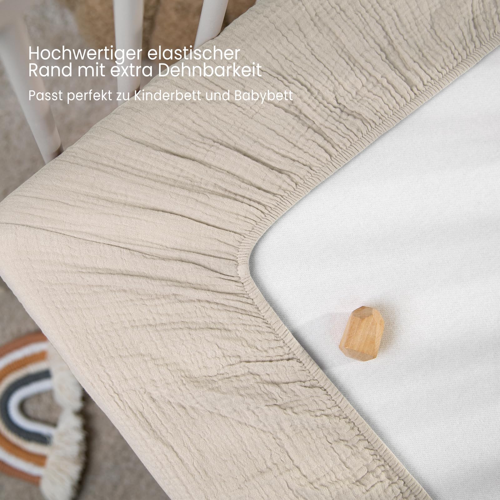 lulumoon Lenzuolo con angoli in mussola per lettino per neonati: lenzuolo 100% cotone 70 x 140 cm / 60 x 120 cm (Bianco Girasole)