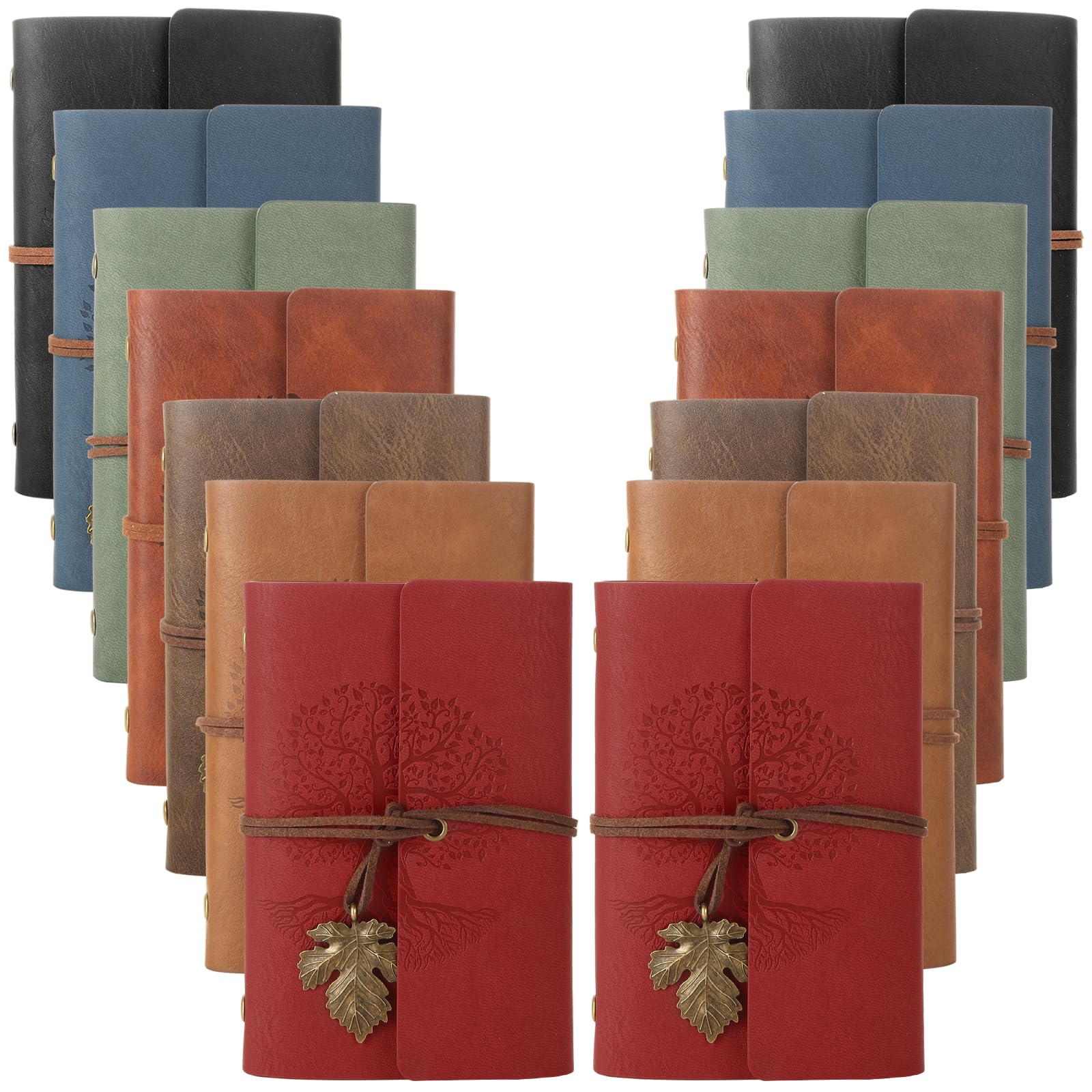 DAJAVE Confezione da 10 quaderni in pelle ecologica in poliuretano, formato A7, 9,9 x 14,5 cm, ricaricabili, stile vintage, per scrivere, 160 pagine/80 fogli di carta a righe, per donne e uomini