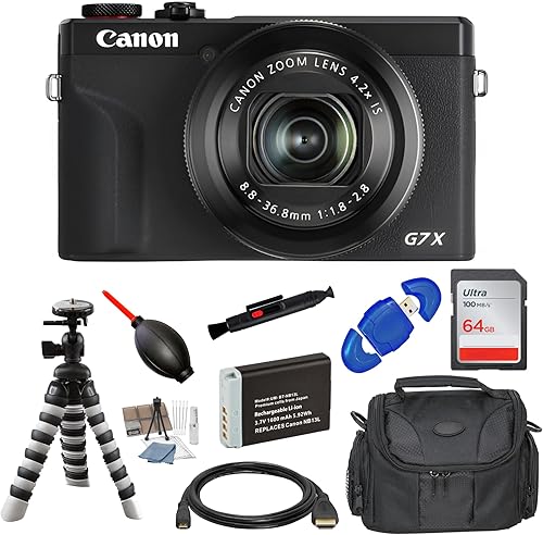 Canon PowerShot G7 X Mark III Cámara digital (negro) con paquete digital Rtech. Incluye: tarjeta de memoria SDXC de 64 GB, 1 batería de repuesto,