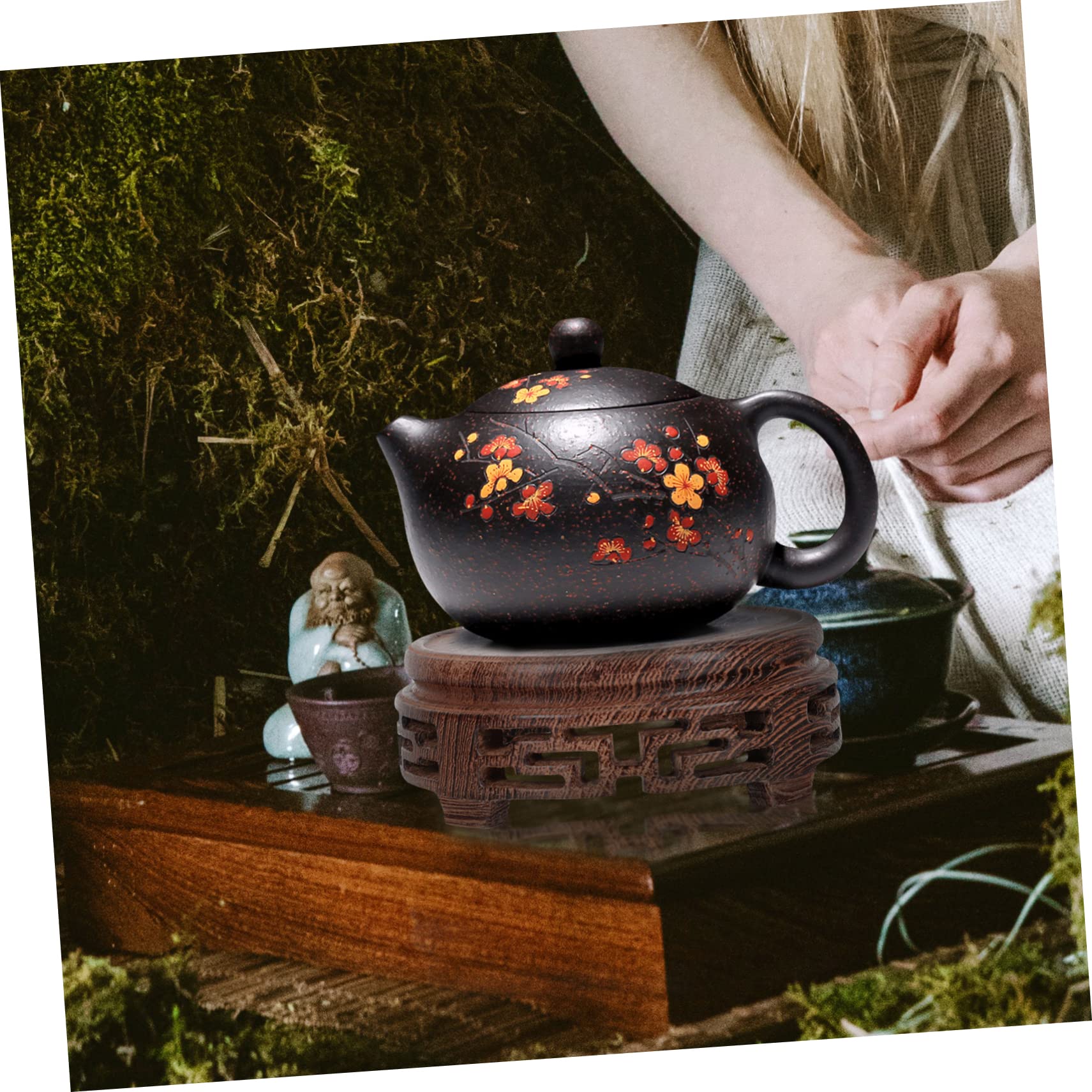 Ciieeo Chicken Wenge Wooden Tea Stand Round Teaware Display Base 4 Inch Compact Teapot Holder for Home Decor - Image 2