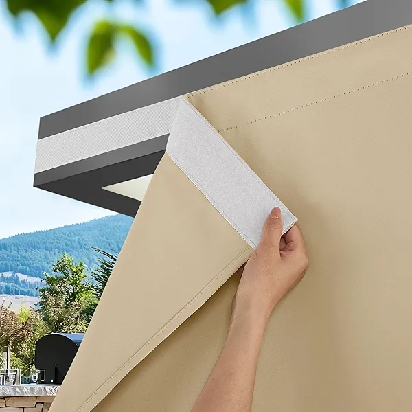 NICETOWN 2 Panels Rod-Free Outdoor Curtains for Patio Waterproof, Sticky Top & Back Tab Bottom with Free Rope for Wind Resistance, Weatherproof Drapes for Gazebo/Porch, W52 x L84 in, Biscotti Beige