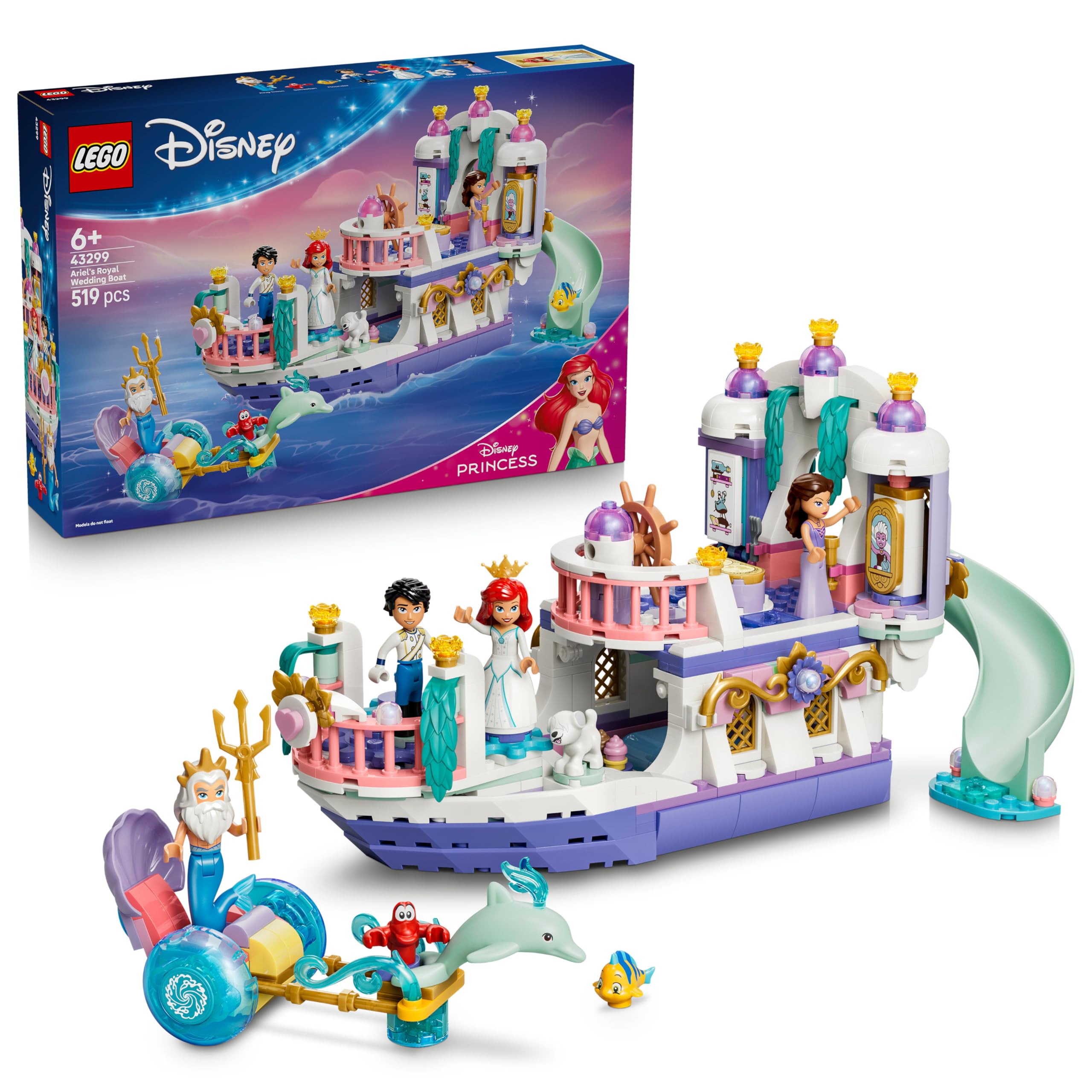LEGO ǀ Disney Princess Arielles Königliches Hochzeitsboot - Arielle, die Meerjungfrau Set mit 7 Figuren inkl. Arielle und Vanessa - Zimmerdeko - Geschenk für Mädchen ab 6 Jahren und Fans 43299