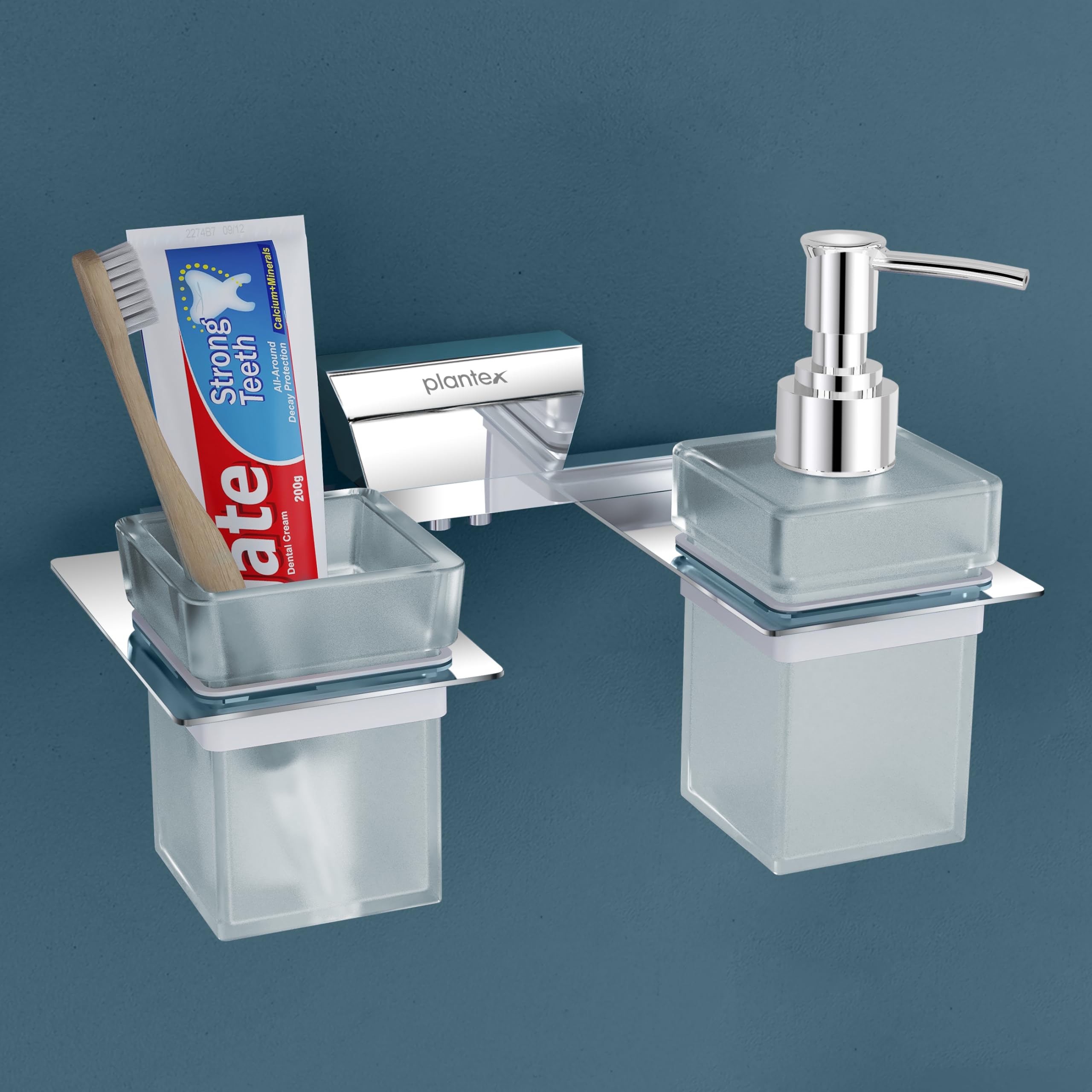 Plantex Brass and 304 Grade Stainless Steel Liquid Soap Dispenser with Tumbler Holder/Shampoo Dispenser/Toothbrush Holder for Bathroom/Bathroom Accessories - Pack of 1 (Chrome)