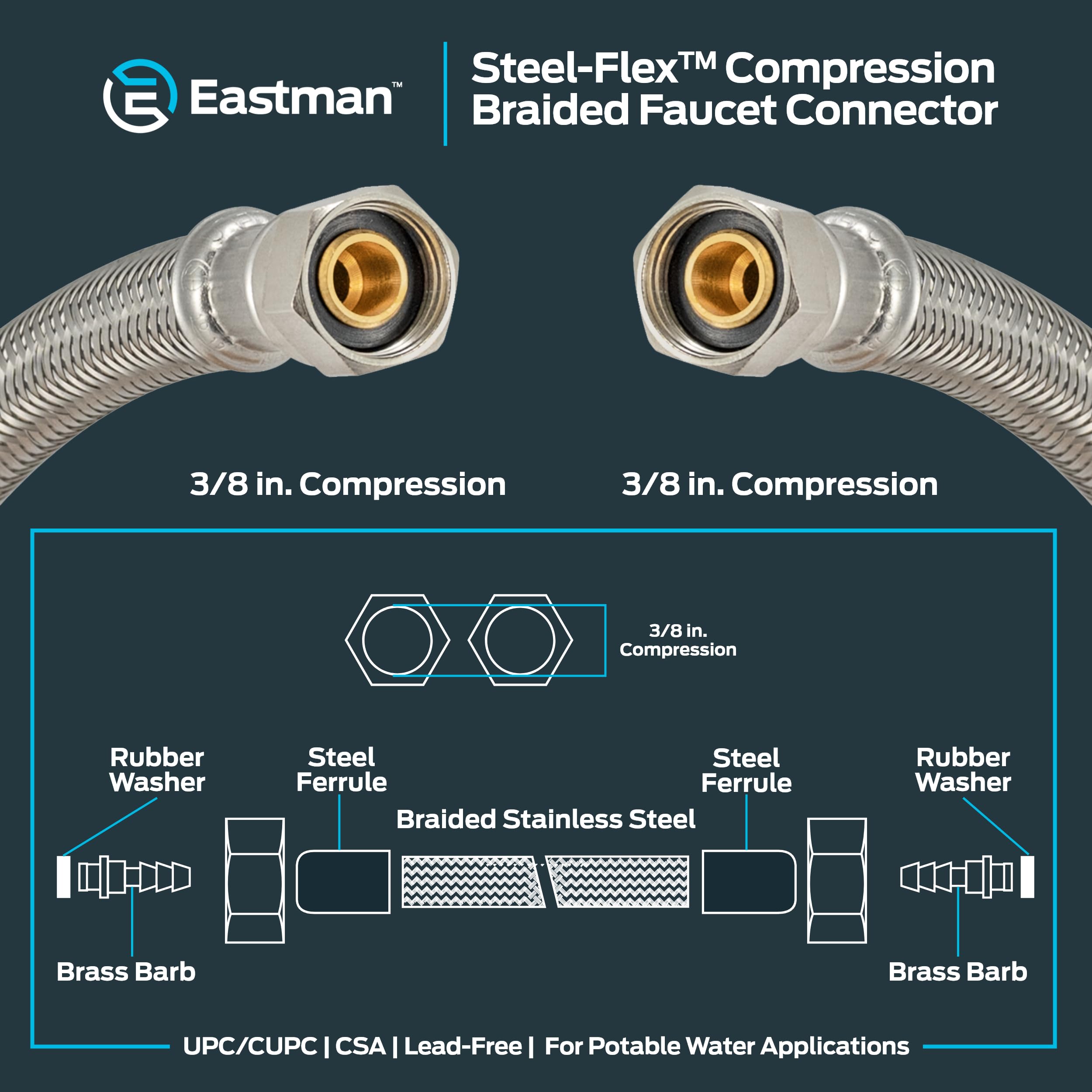 Amazon | Eastman 48073 編組ステンレススチール蛇口コネクター 3/8