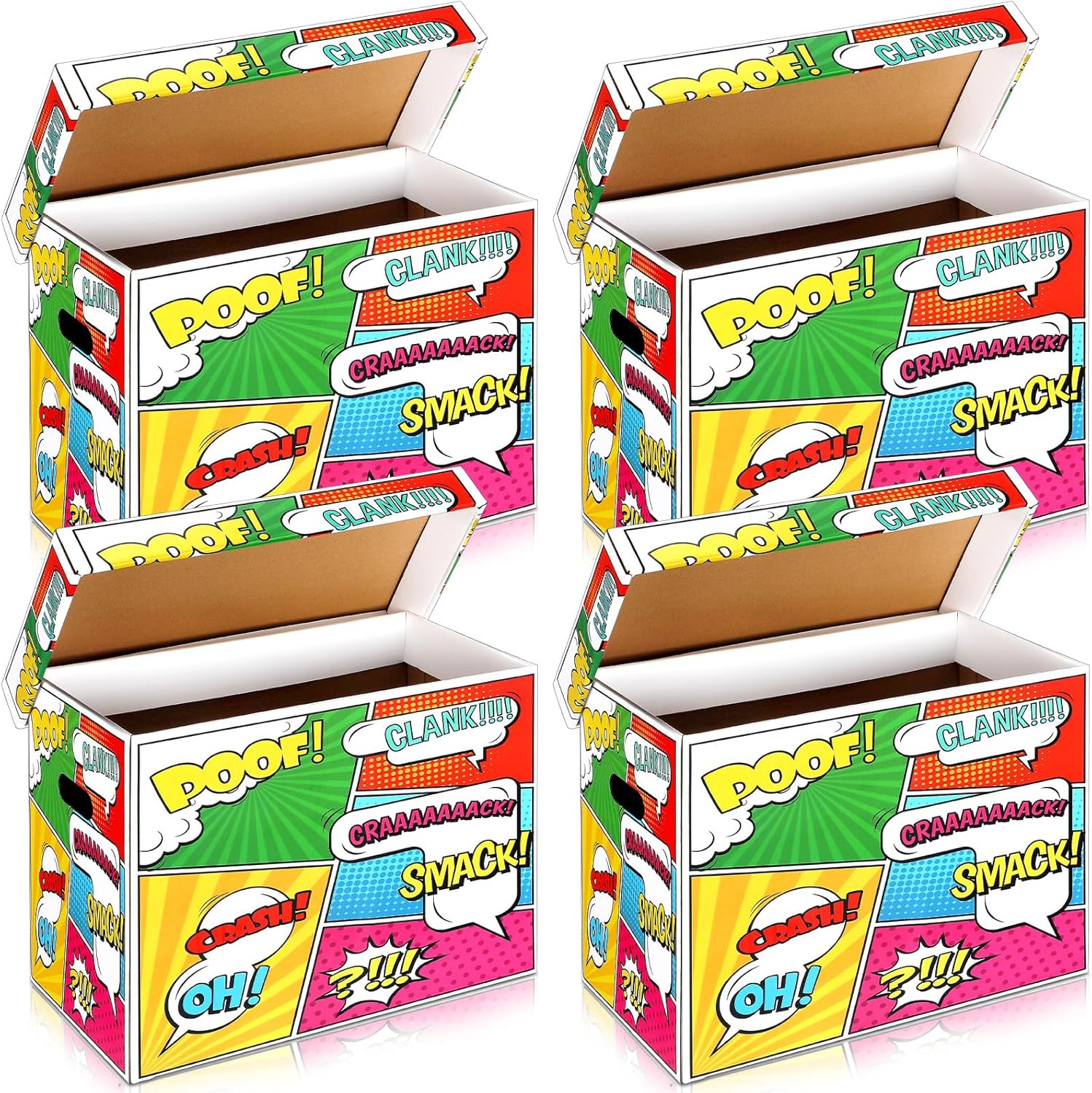 4 Pack Comic Book Storage Box Comic Box with lid 15.9 x 8.1 x 11.4 Inch Book Bin, Holds 150-175 for Home Protector Bin Container Holder Shelf