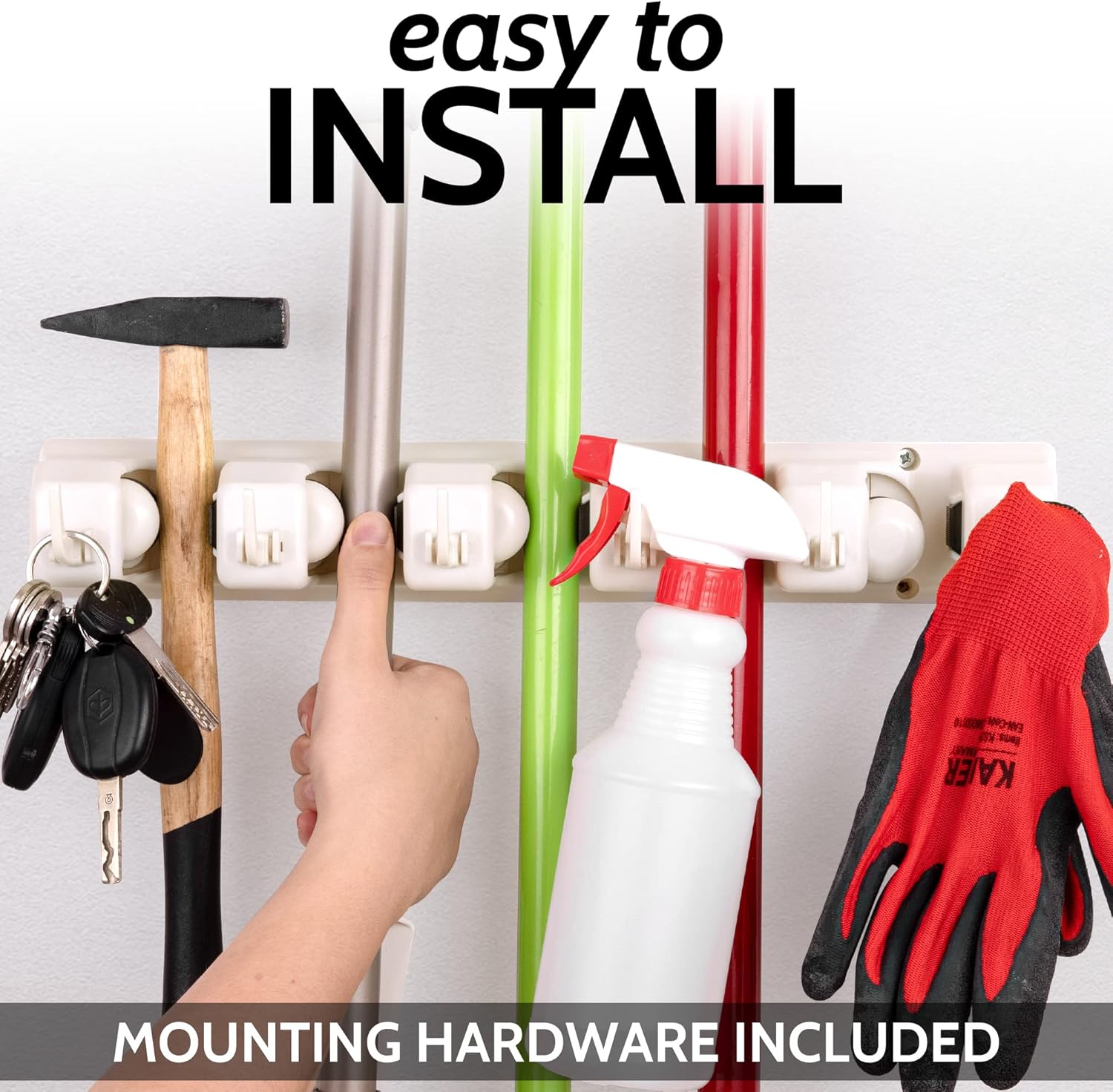 Zulay Home Mop and Broom Organizer Wall Mount - Easy to Install Mop and Broom Holder Wall Mount for Storing Cleaning Supplies - Organizer Utility Racks Mop Holder and Broom Hanger (5 Slots, White) - - 