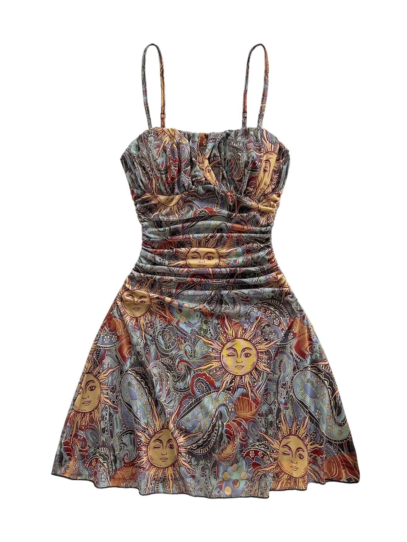 Verdusa Women's Boho Geo Paisley Summer Dresses Ruched Mini Cami Dress Vacation Outfits Sleeveless