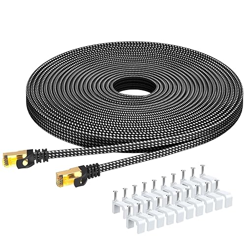 ARISKEEN Cat 8 Ethernet Cable 20M, High-Speed 40Gbps 2000MHz Internet Cable Braided Flat Gigabit Rj45 STP Shielded Internet Network Lan Cable Cord for Modem Router PC - 20M