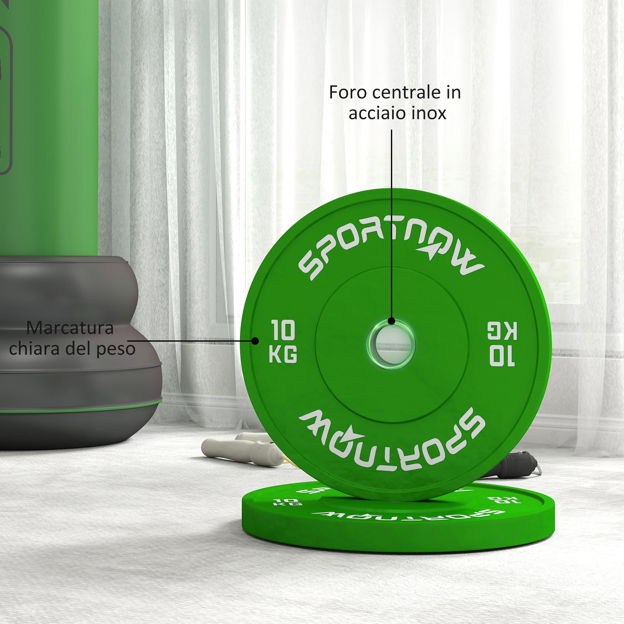 SPORTNOW Set 2 Dischi Pesi 2x5/10/20 kg in Gomma, Dischi per Palestra e Casa con Foro da 5 cm per Manubri e Bilancieri