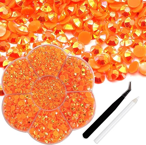 Miniatura 7 de RODAKY 6000 diamantes de imitación de resina con parte trasera plana para manualidades, diamantes de imitación de cristal redondos color naranja de
