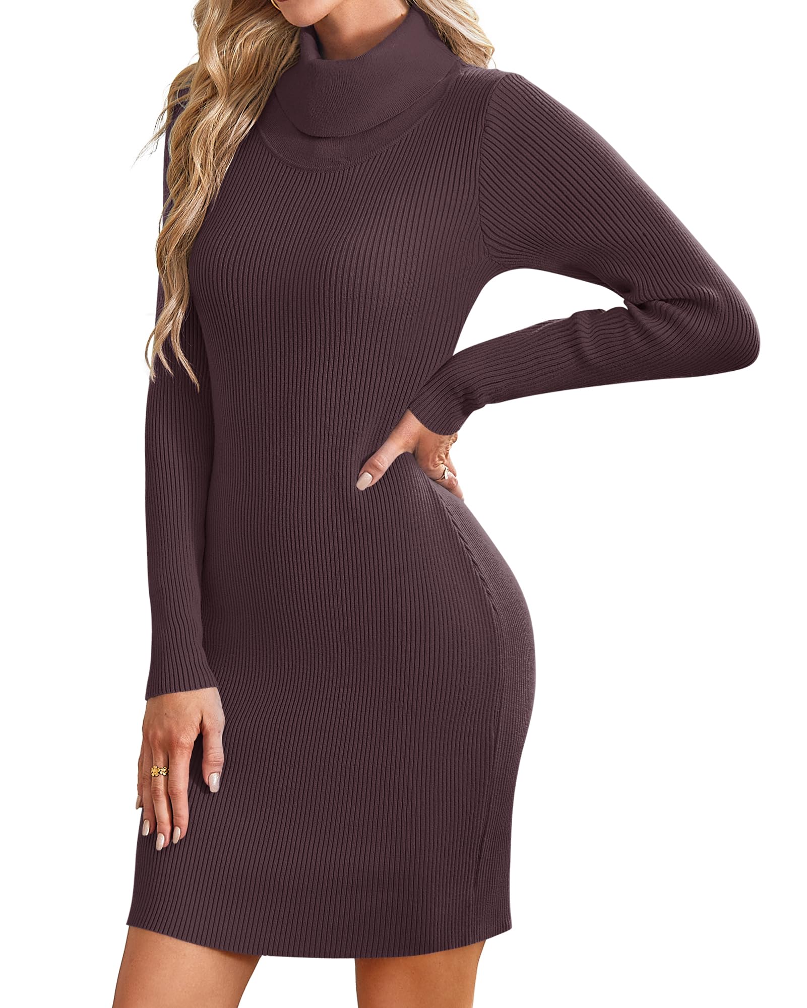 AUSELILY Damen Rollkragen Strickkleid Bodycon Winterkleid