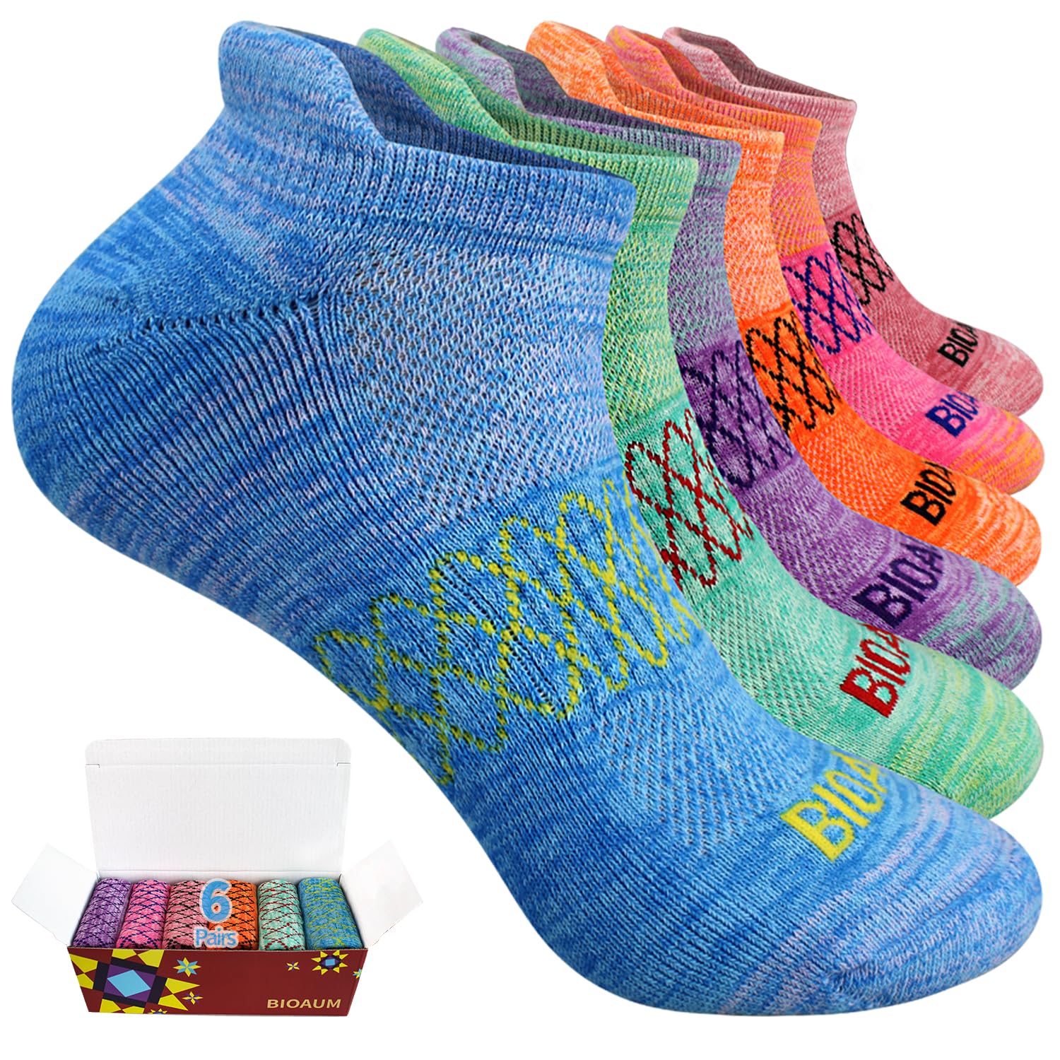 Women's Cotton Athletic Ankle Socks, Cushioned for Running, 6 Pairs