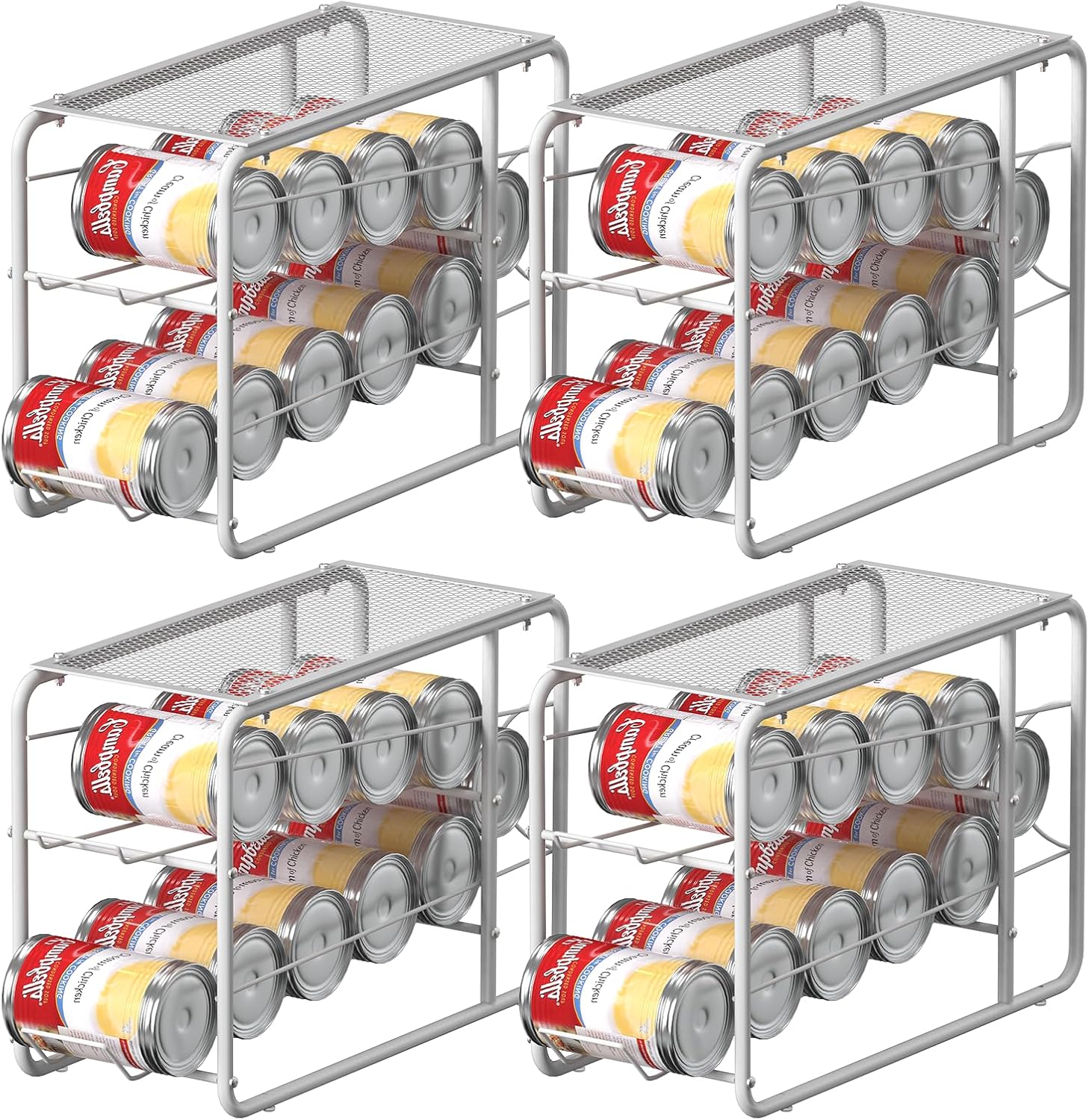MOOACE 4 Pack Can Organizer for Pantry, Stackable Soda Can Dispenser Rack, Pantry Organizer Canned Food Storage Holder for Kitchen Refrigerator Cabinet, White