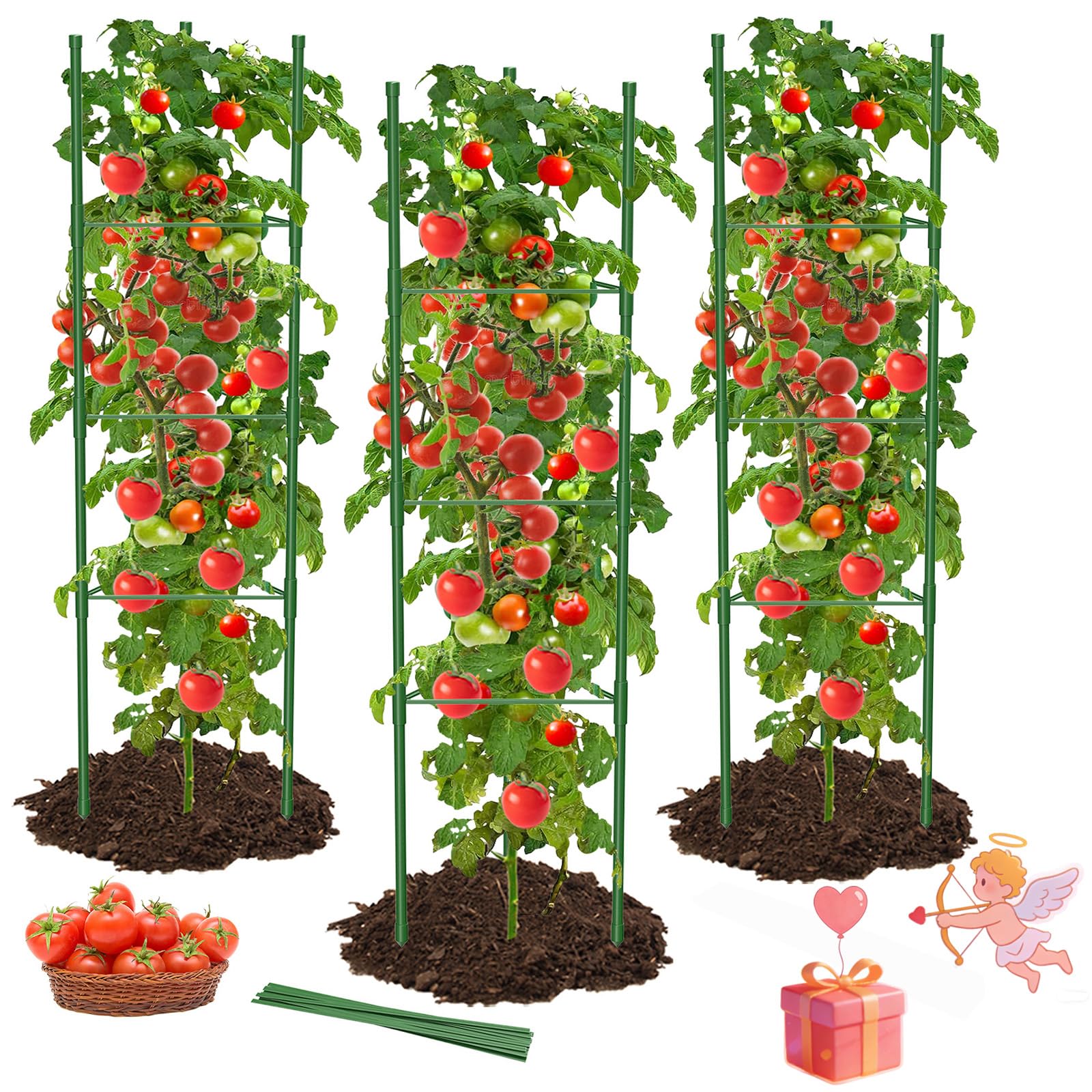 MYMULIKE 51-Inch 3-Pack Adjustable Tomato Cages