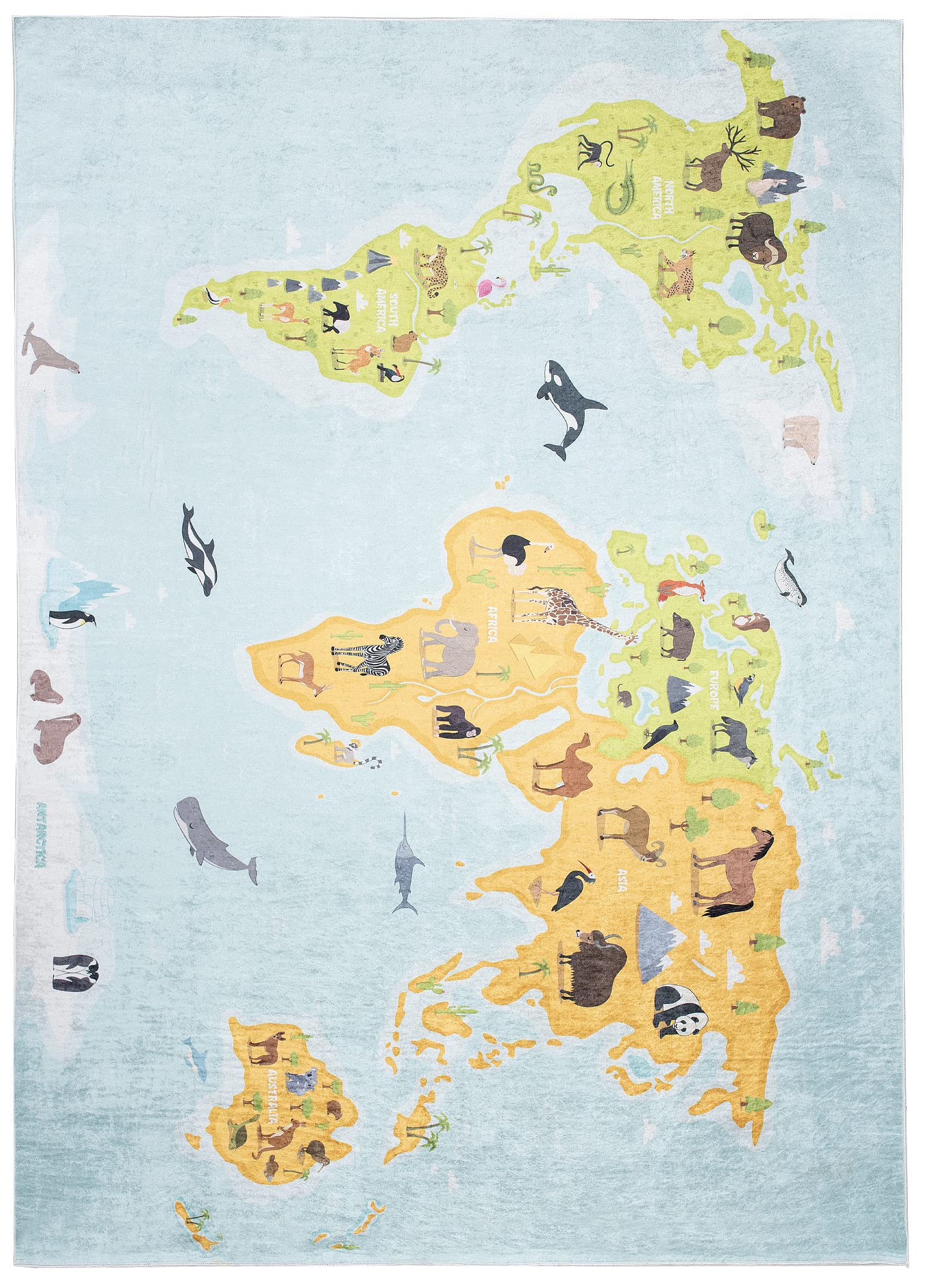 TAPISO Emma Tappeto Gioco Bambini Sala Giochi Cameretta Stanza Bambini Stampato Morbido Multicolore Mappa del Mondo Antiscivolo Lavabile in Lavatrice 140 x 200 cm