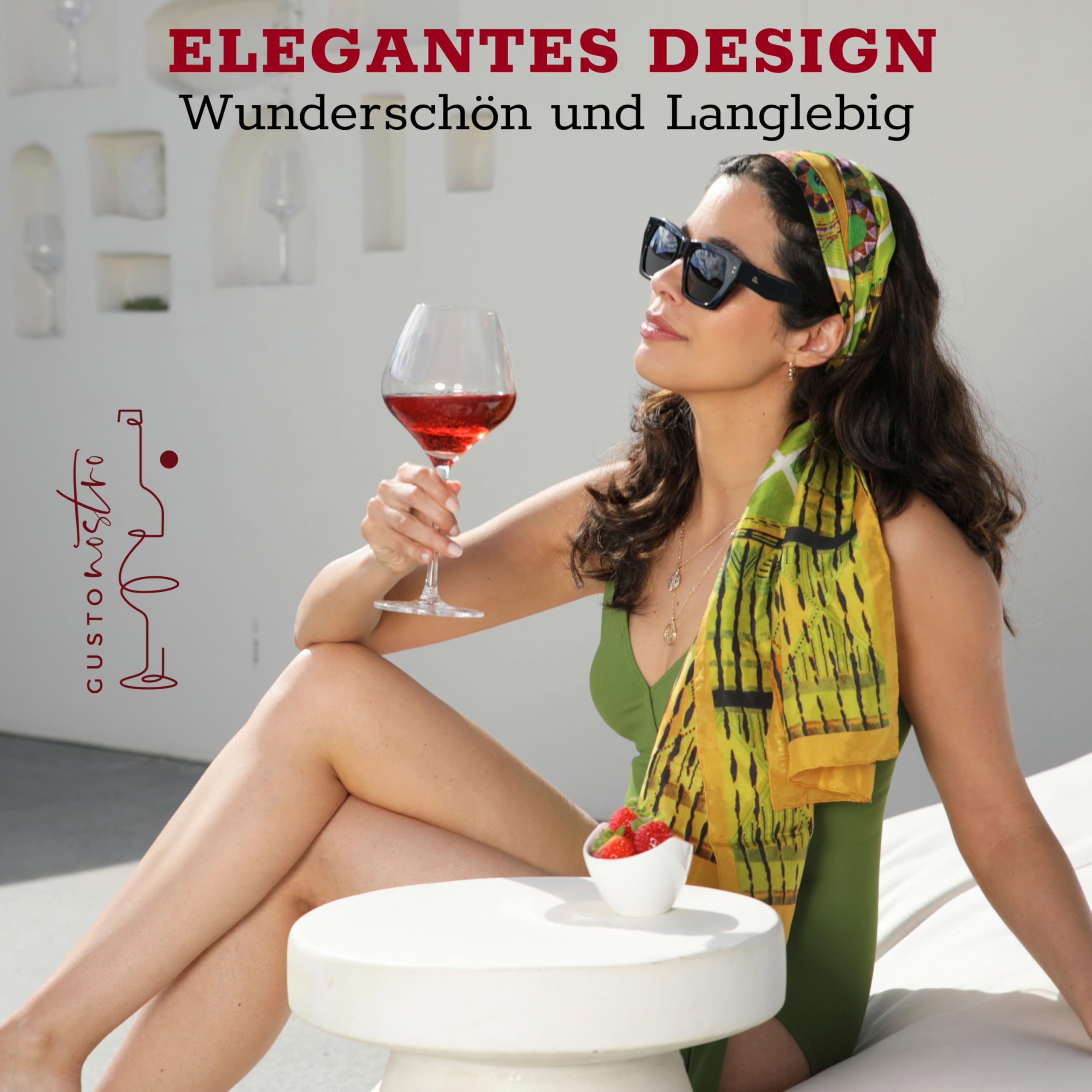 Gusto Nostro Weingläser aus Kristallglas, 6er Weingläser Set, Langer Stiel, Für Rot- und Weißwein, Spülmaschinenfest, Schick, Elegant, Groß und Hoch, für Hochzeiten, Weihnachten, Jubiläen (650 ml)