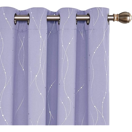 Deconovo Curtains for Living Room, 108 Inches Long, Pack of 2 - Thermal Insulated Curtains, Window Panels with Wave Line and Dots Pattern (52 x 108 Inch, Light Purple, Set of 2)