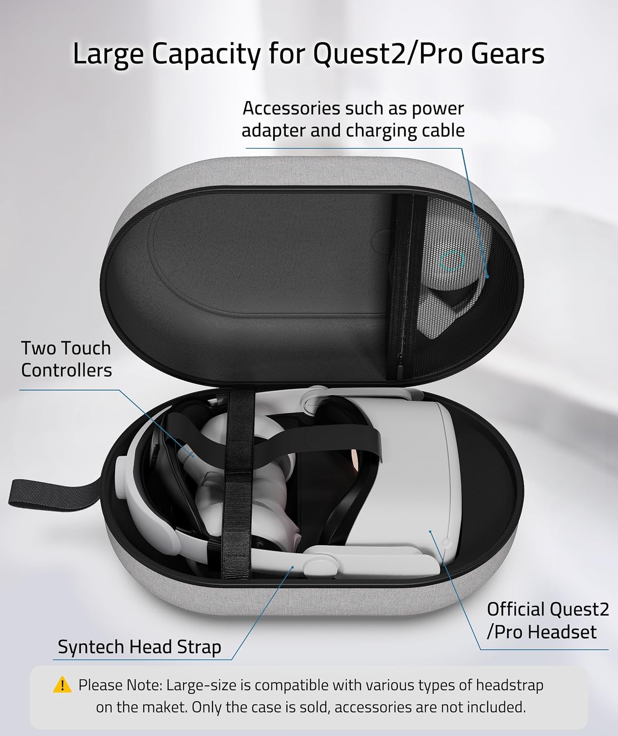 Syntech Large Hard Carrying Case Compatible with Oculus/Meta Quest2/Pro Accessories PICO4/Pro VR Headset with Elite Strap, Touch Controllers and Others, High Capacity for Storage and Travel (Grey)