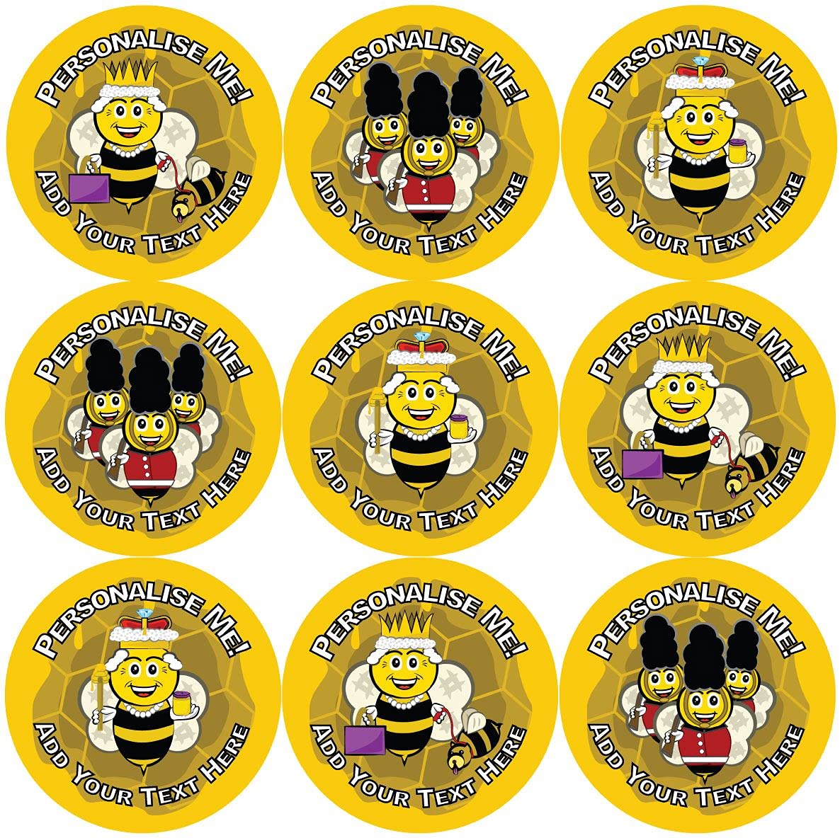144 Personalised Royal Bee 30mm Glossy Reward Stickers for School Teachers, Parents