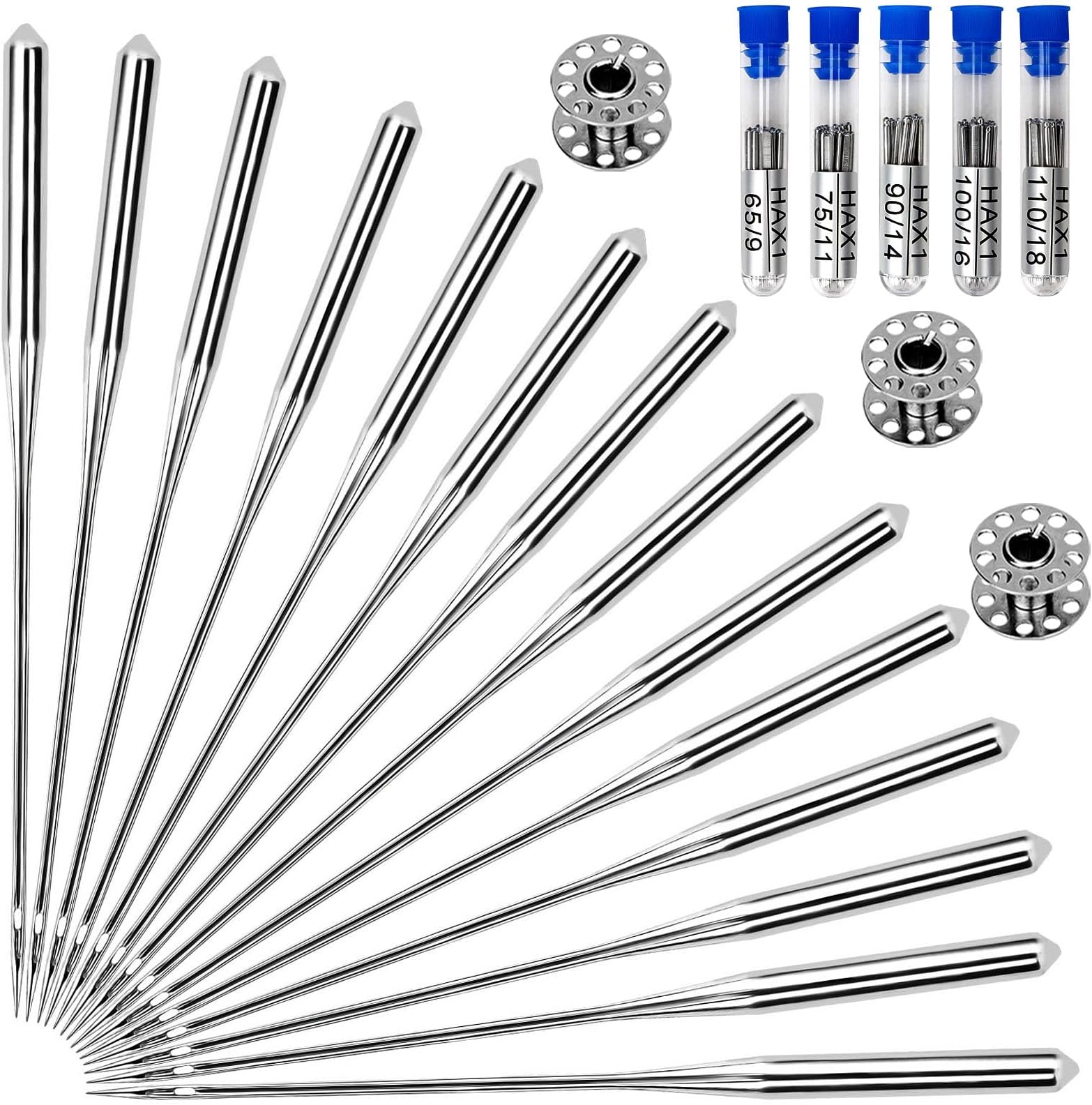 SEWPASAM 100PCS Sewing Machine Needles, Easy to Access, Sharp Steel Universal Needle, Universal Regular Point for Singer, Brother, Janome, Varmax, Sizes HAX1 65/9, 75/11, 90/14, 100/16, 110/18