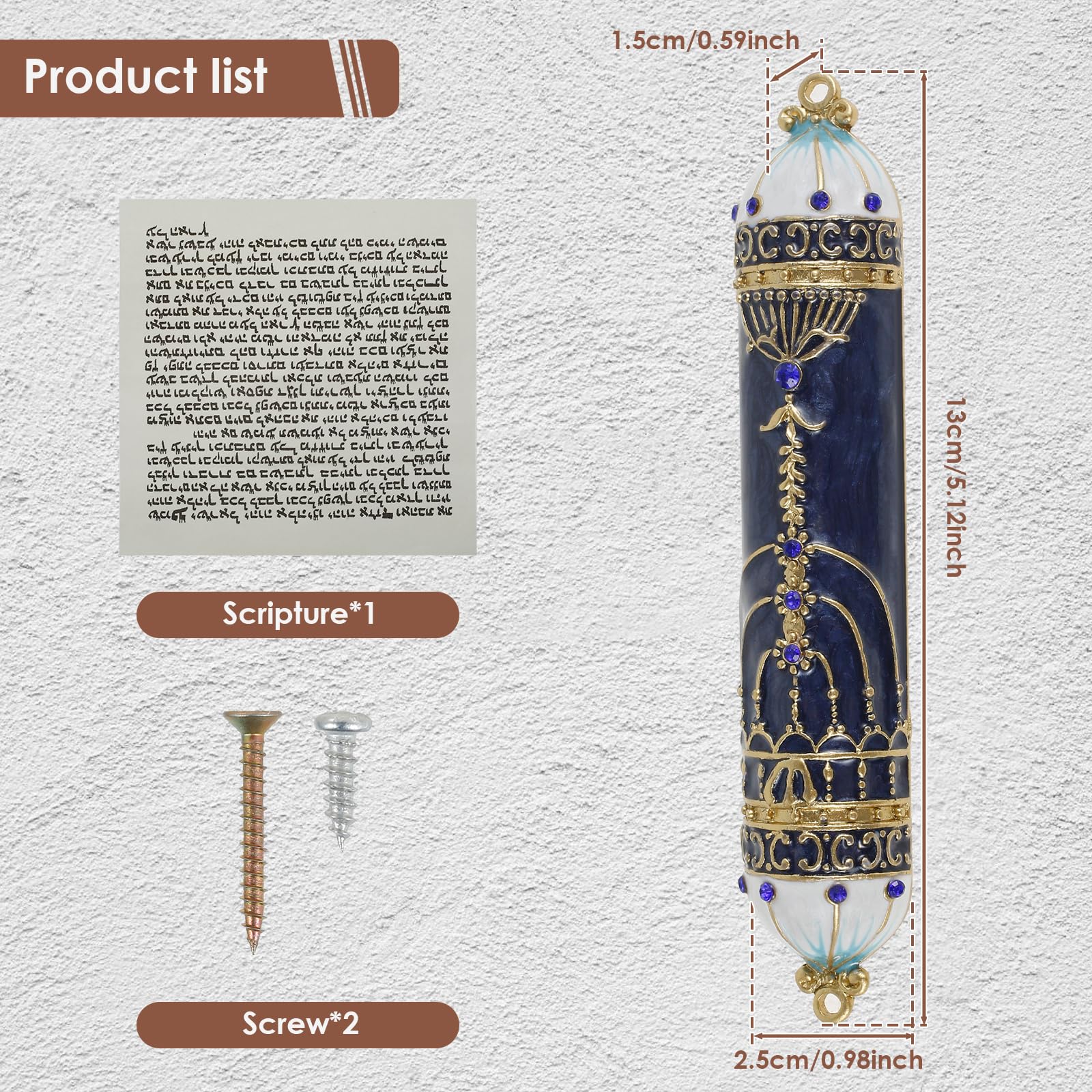 Mezuzah with Scroll for Door, Hand Painted Mezuzah, Zinc Alloy Enamel Mezuzah, Colored Painted Mezuzah Case, Easy to Install Clean Enamel Mezuzah Solid Stable Suitable for Home (Blue)