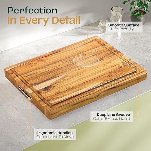 Miniatura 2 de Yes4All Tablas de cortar de teca duraderas para cocina, 16.5 pulgadas de largo x 13 pulgadas de ancho x 1.5 pulgadas de grosor, tabla de cortar de