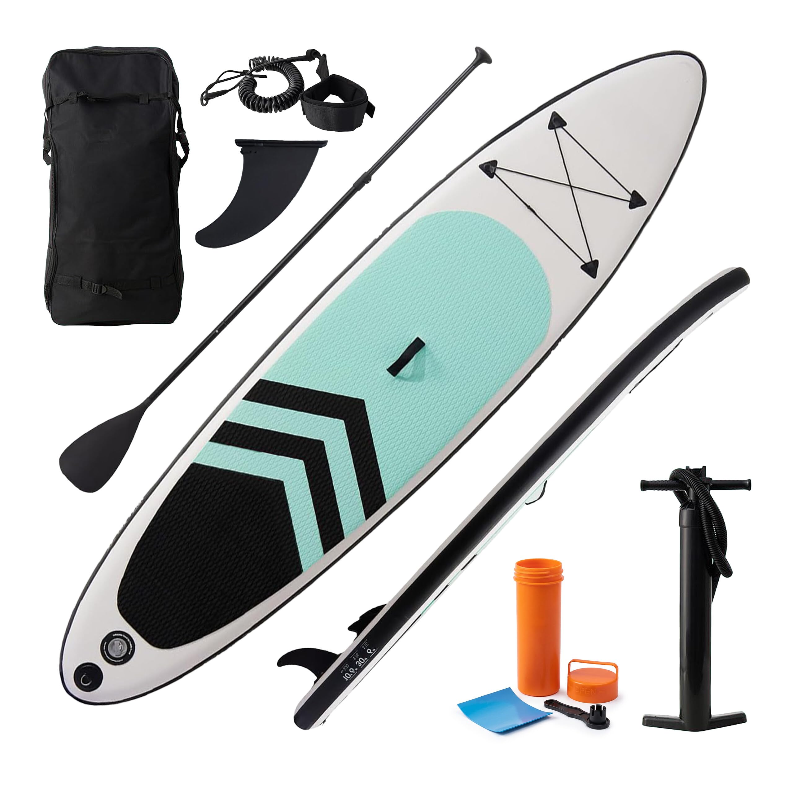 Relaxdays SUP Board aufblasbar, Set mit Paddel, Pumpe, Mehrfarbig | Paddelbrett, 150 kg, HBT: 15x80x320 cm, Drop-Stitch
