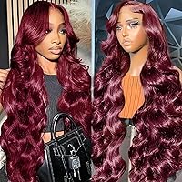 Vista 7 de ULRICA 99J - Pelucas de encaje frontal burdeos de 20 pulgadas, pelucas de cabello humano para mujeres negras 13x4, encaje HD burdeos, peluca
