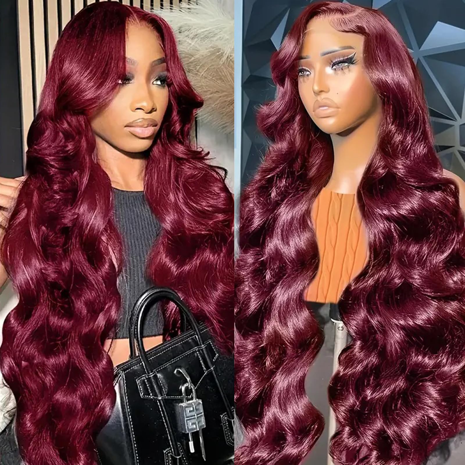 ULRICA 99j Burgundy Lace Front Wigs Human Hair Wigs for Black Women Red Lace Front Wigs Body Wave Burgundy Wig Human Hair Pre Plucked 13x4 HD Lace
