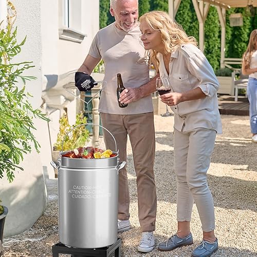 Miniatura 7 de ROVSUN Freidora de Pavo y Olla para Hervir Mariscos de Acero Inoxidable de 44 Cuartos de Galón con Canasta, Tapa y Gancho, Olla Grande para Cocinar