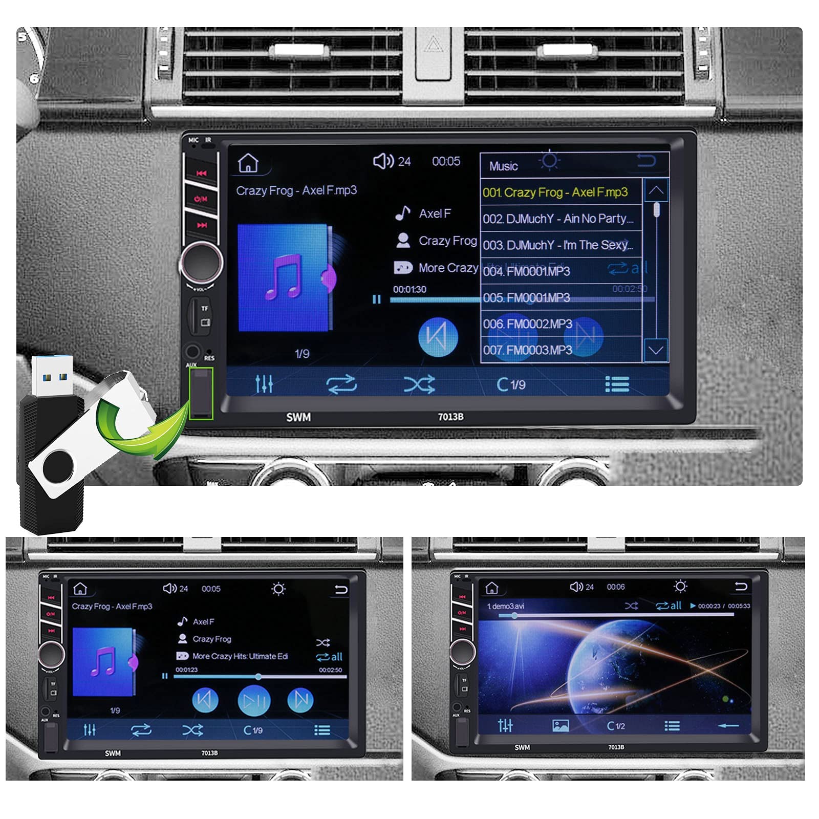 ZHNN 7 Inch Double Din Touchscreen Car Stereos Radio with Apple Carplay
