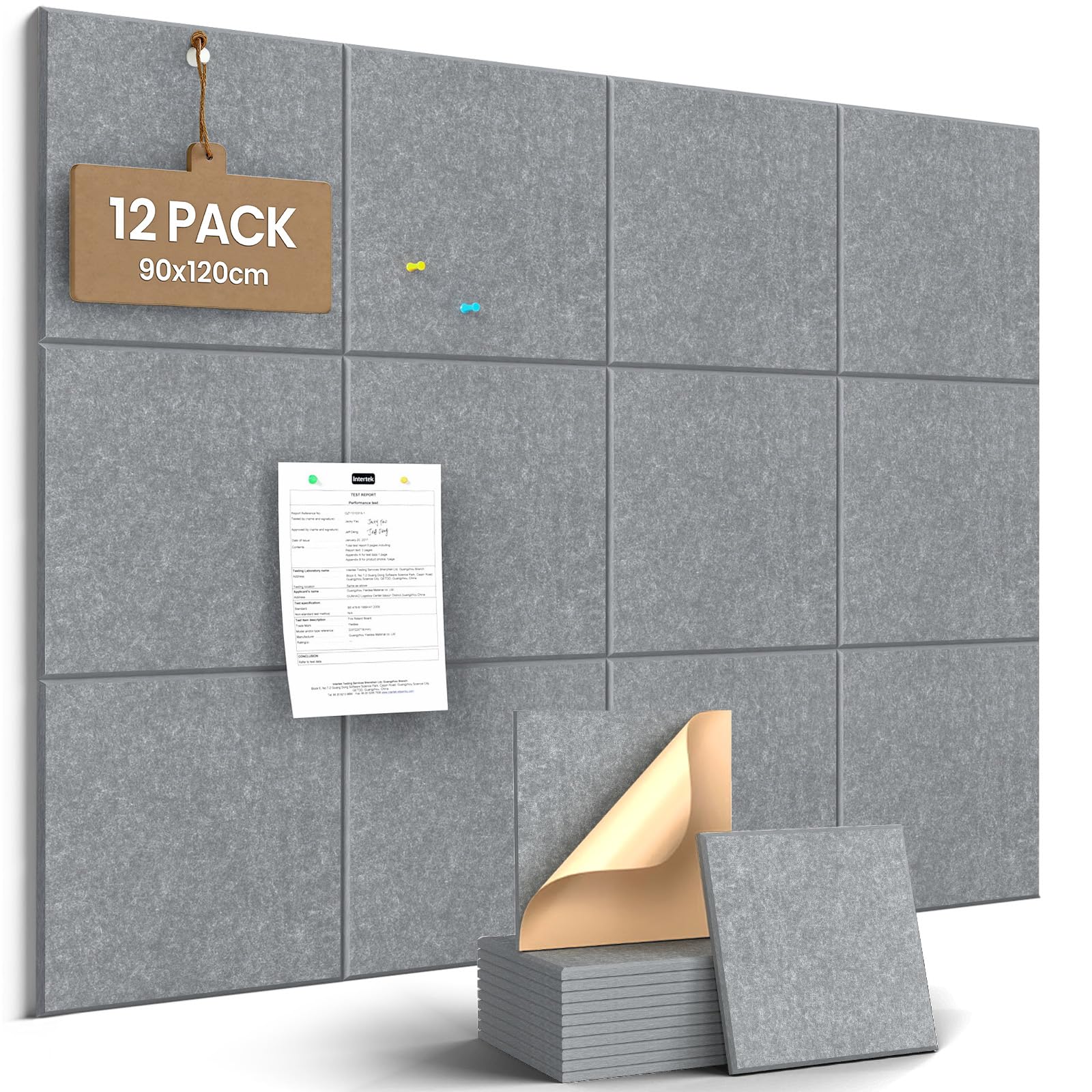 JBER Felt Cork Bulletin Board for Wall 120x90cm, 12 Pack Self-Adhesive Felt Notice Board for Walls, pin Boards for Home Office School,As Planning Board Photo Wall Board Jewelry Storage, Solid, Gray