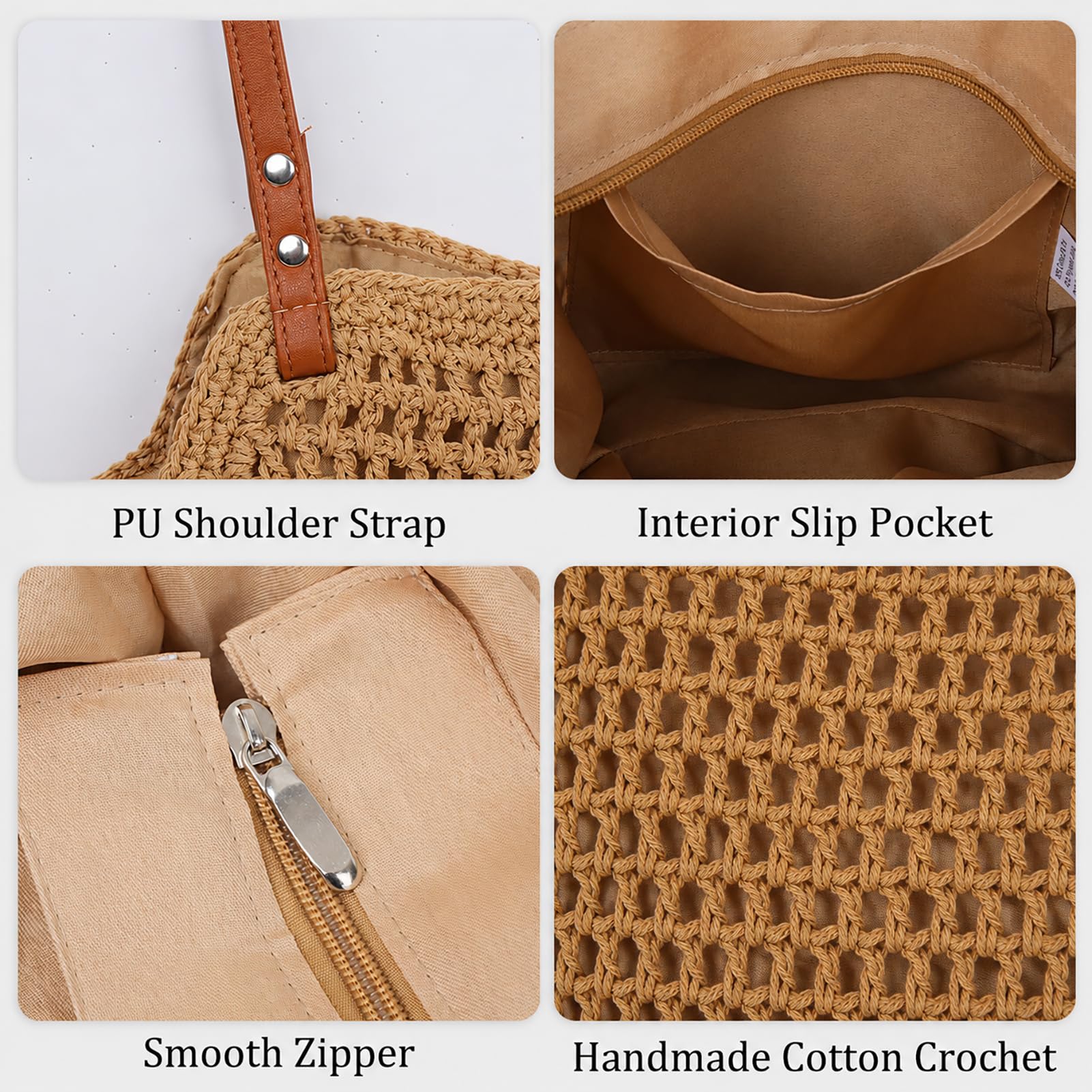 Sac Fourre-Tout au Crochet Grande Capacité Sac à Bandoulière Élégent
