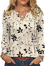 Ivicoer Long Sleeve Shirts for Women V Neck Pleated Blouses for Women Dressy Casual Fall Ladies Top 2025