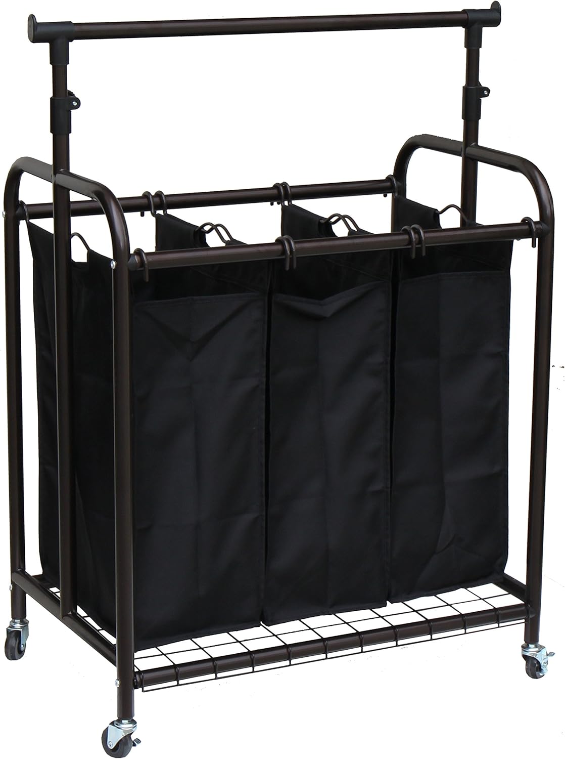 Oceanstar TLS1385 3-Bag Rolling Adjustable Hanging Bar Laundry Sorter, Bronze