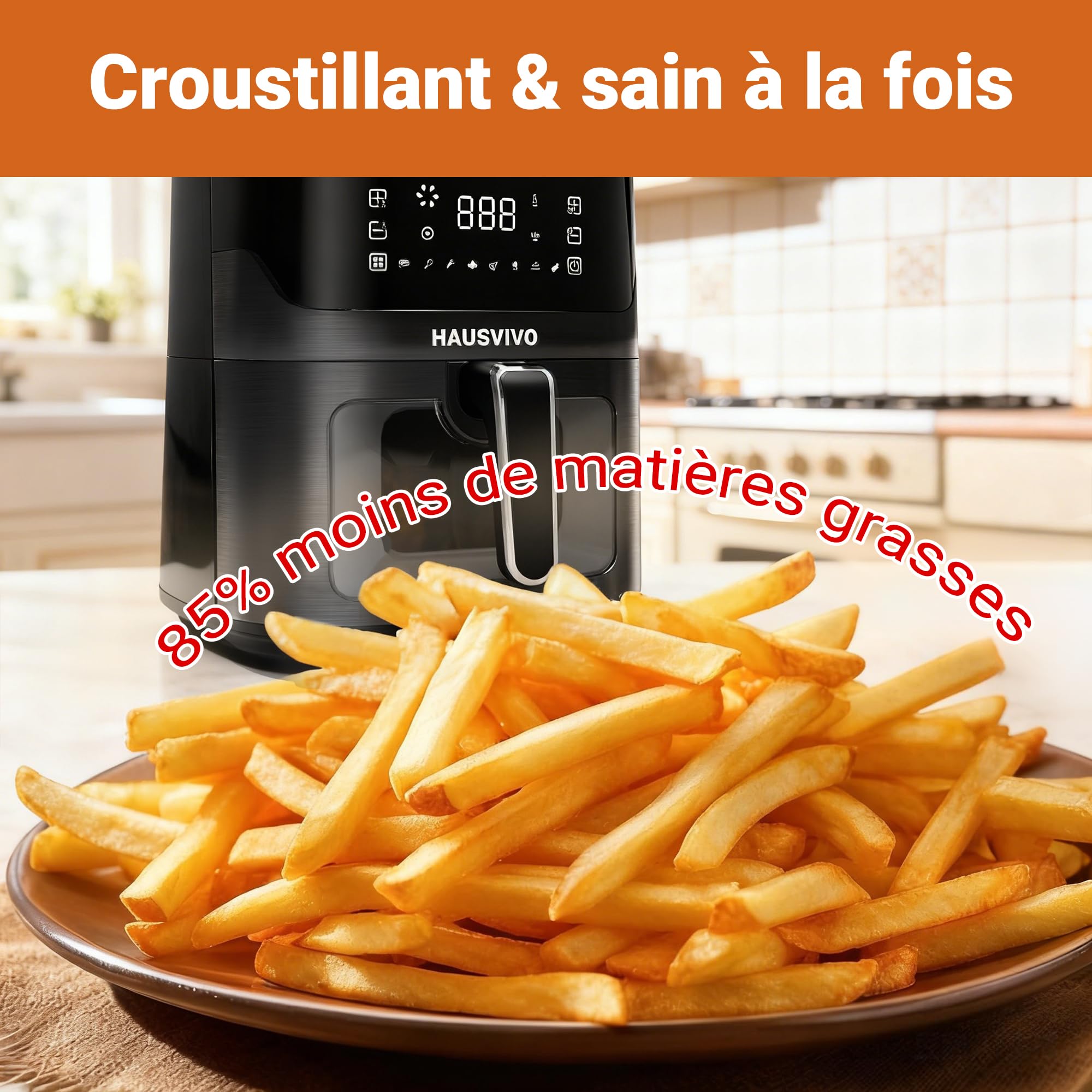 Friteuse à Air 6,5L | 1600W Airfryer Sans Huile avec Fenêtre Visible | 8 Programmes, Écran Tactile, Panier Antiadhésif, Compatible Lave-Vaisselle