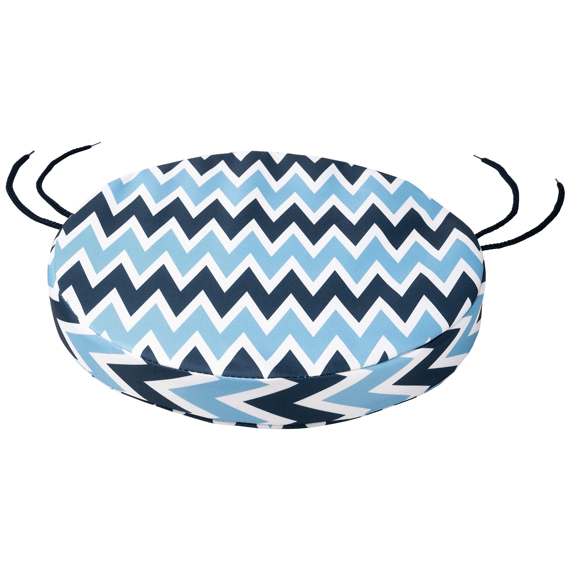 Softillo Zig Zag Blue Round Bistro Circular Chair Cushion With Seat Ties – 40Cm, Indoor And Outdoor Furniture Seating, Water-Resistant Polyester, Patio, Kitchen Dining, Lawn & Garden